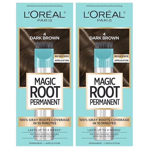 L'Oreal Paris Magic Root Permanent Hair Color Kit, 100% Gray Hair Coverage In Just 10 Minutes, Precision Brush Applicator for Seamless Application, 4 Beauty & Personal Care L'Oreal Paris