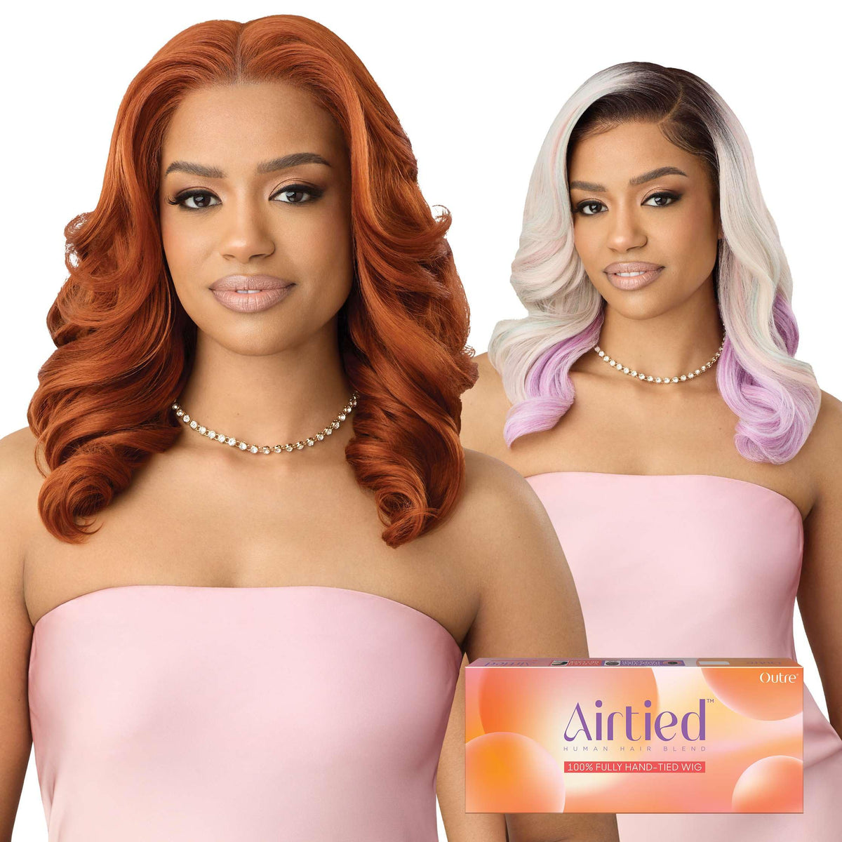Outre Airtied 100% Fully Hand-Tied Wig - Human Hair Blend - Soft Curls 18” (OFF BLACK 1B)