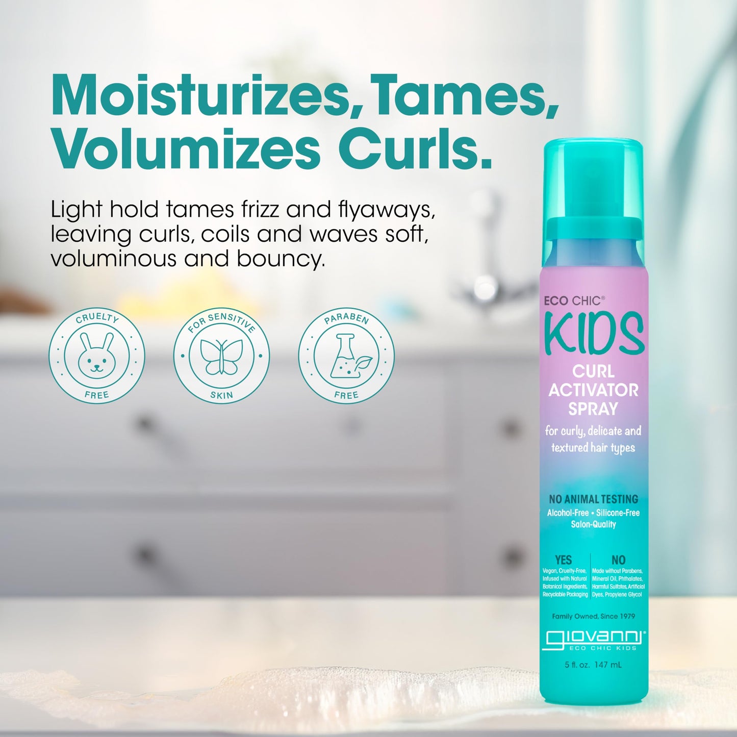 GIOVANNI Eco Chic Kids Curl Activator Spray - Curl Refresher Spray For Kids, Curl Refresher Spray For Curly Hair, Curl Revitalizer Spray For Curly Beauty & Personal Care GIOVANNI