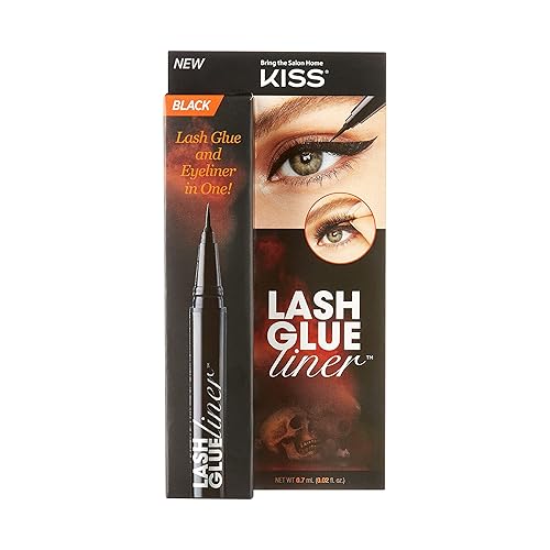 KISS Lash GLUEliner, 2-in-1 Felt-Tip Eyeliner and Lash Adhesive, Long Lasting Wear, Can Be Used With Strip Lashes and Lash Clusters, Net Wt. 0.7 mL Beauty & Personal Care KISS