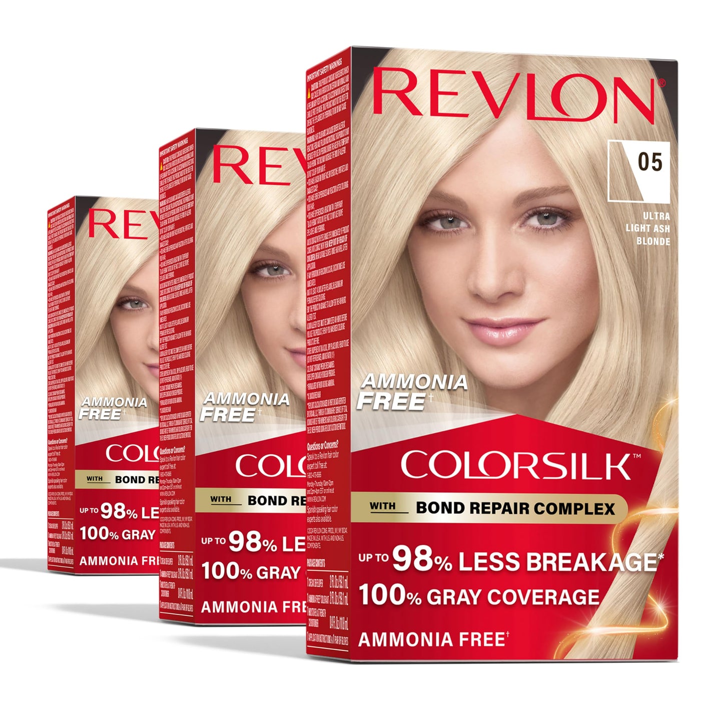 Revlon ColorSilk with Bond Repair Complex, Blonde Permanent Hair Color, 100% Gray Coverage, Ammonia Free Hair Dye, Vegan Keratin, 05 Ultra Light Ash Beauty & Personal Care REVLON