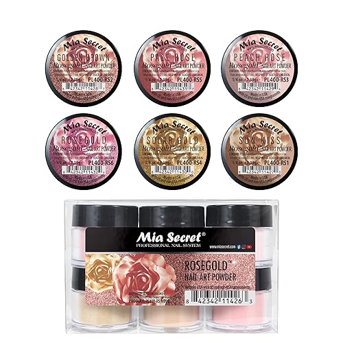 Mia Secret Colored Acrylic Nail Art Powder Collection - Rosegold, 6PC Beauty & Personal Care Mia Secret
