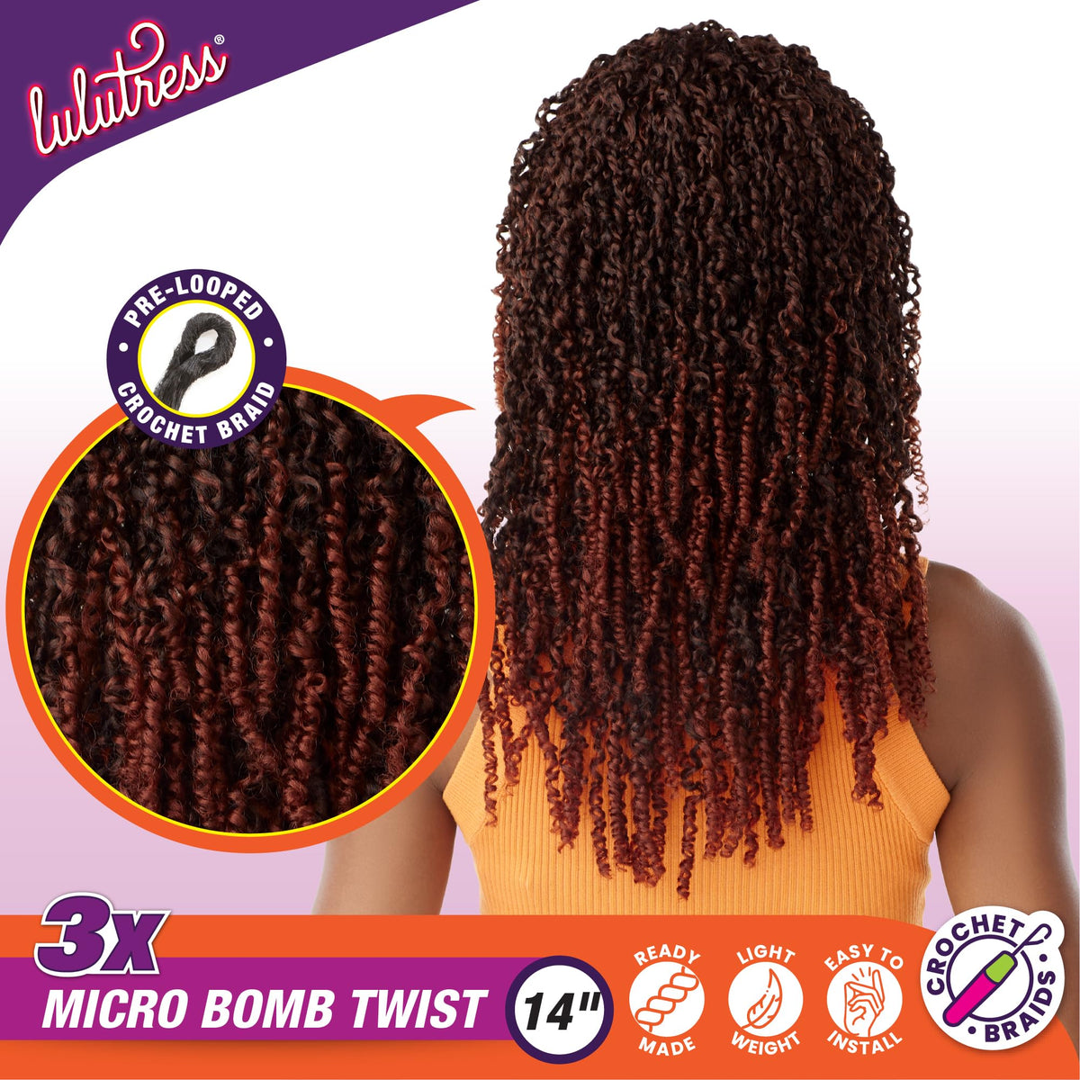 Sensationnel Lulutress Crochet Braiding Hair-3X Micro Bomb,14in, SM1B/350