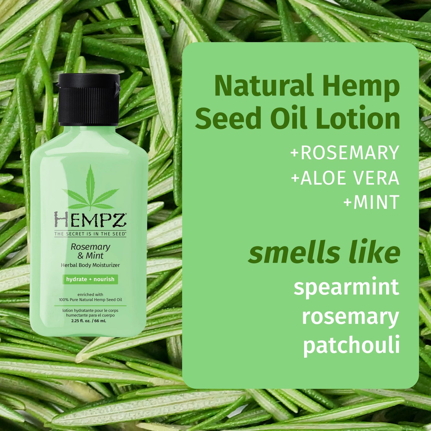 HEMPZ Herbal Body Moisturizer, Rosemary & Mint Travel Mini 2.25 Oz - Hydrating Lotion Rich with Minerals, Vitamin C, & Hempseed Oil to Nourish Beauty & Personal Care Hempz