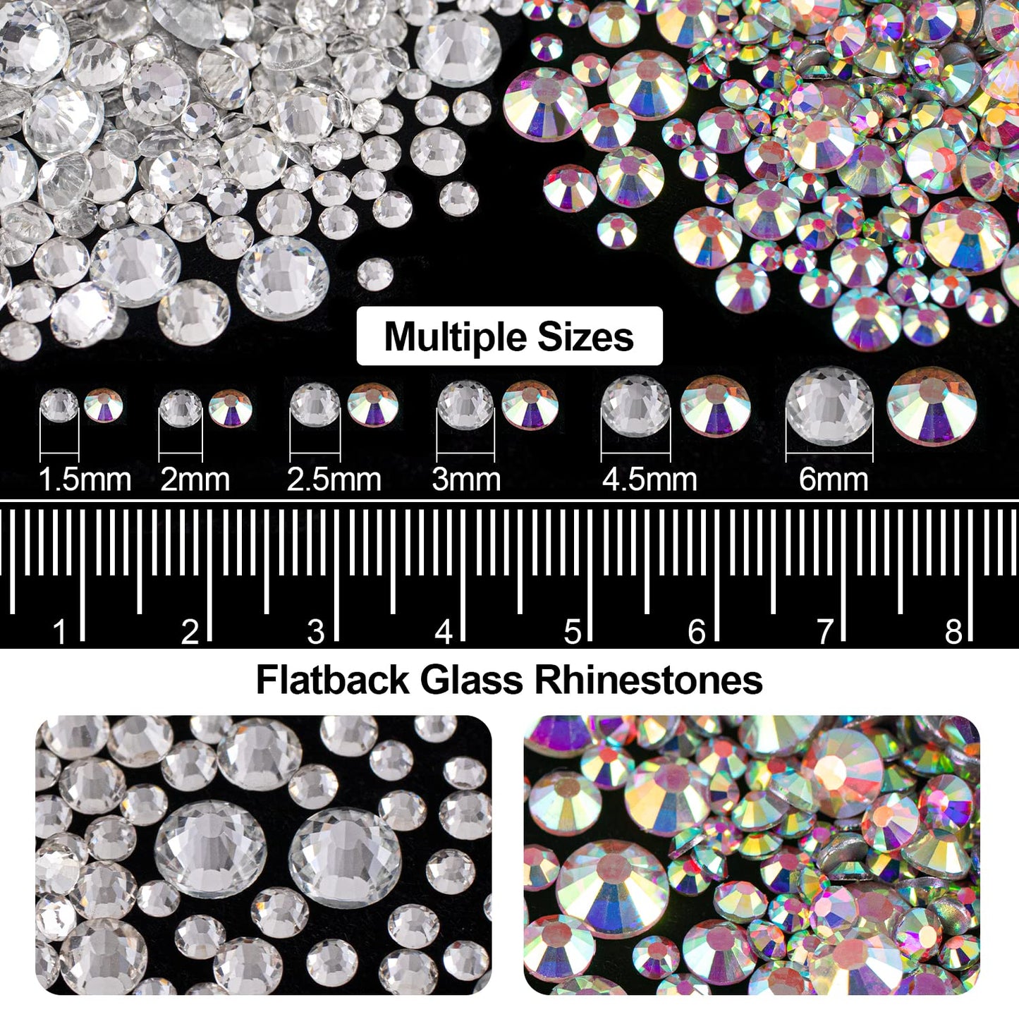 Flat Back Rhinestone Kits Colorful Rhinestones+Crystal AB&Transparent White Face Gems Nail Gem with Quick Dry Makeup Glue+Picker Pencil+Tweezer Beauty & Personal Care BELLEBOOST