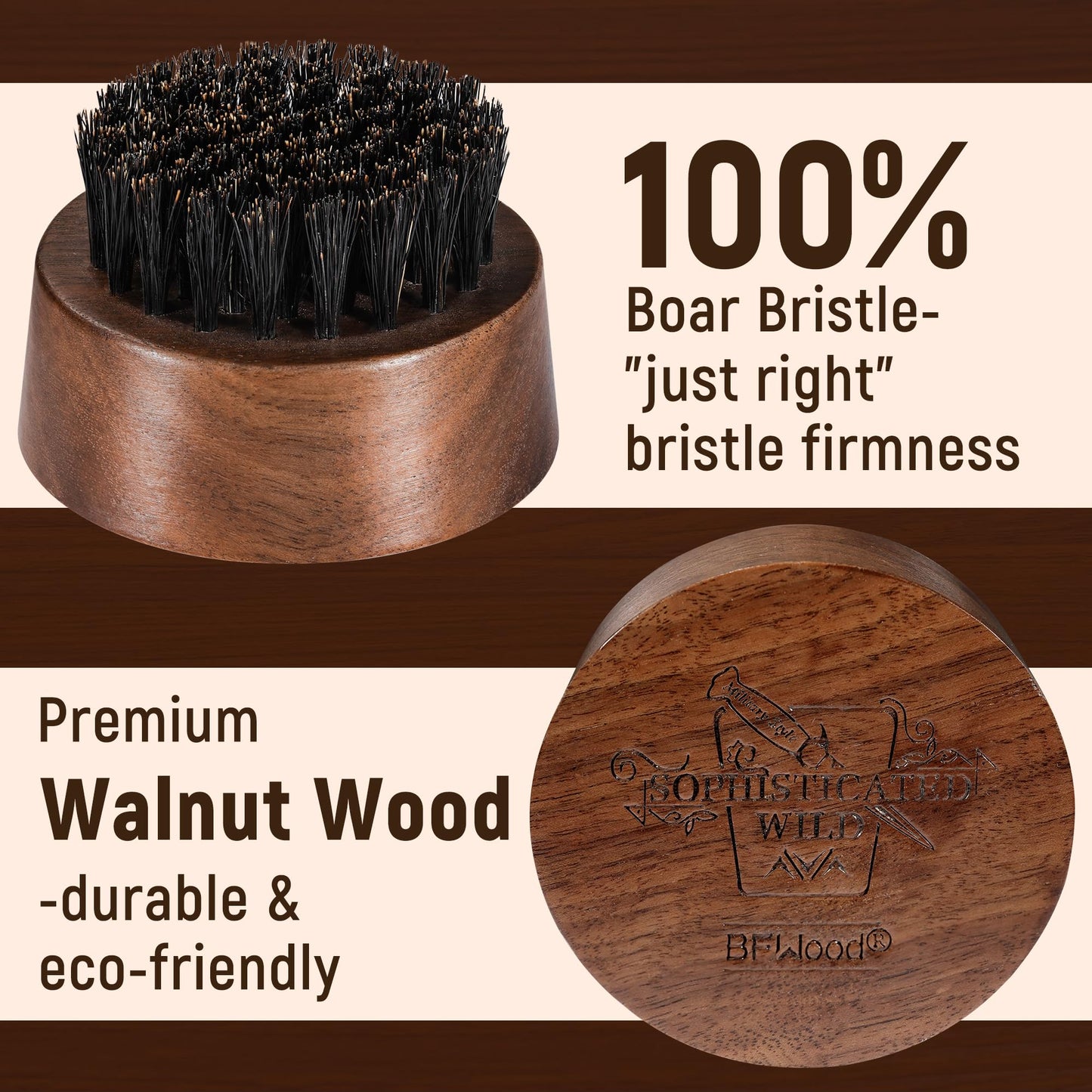 BFWood Beard Brush for Men - Boar Bristles Small and Round - Black Walnut Wood Beauty & Personal Care BFWood