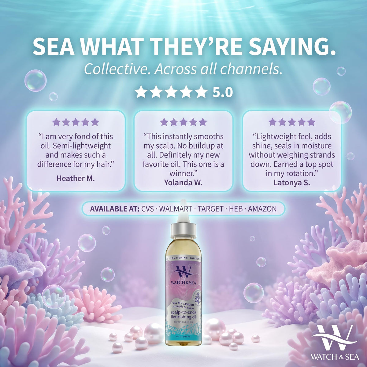 Watch & Sea Strength & Shine Scalp-to-End Flourishing Hair Oil - Strengthening Hair and Scalp Oil with Seaweed and Sea Kelp - Great for Daily Use and