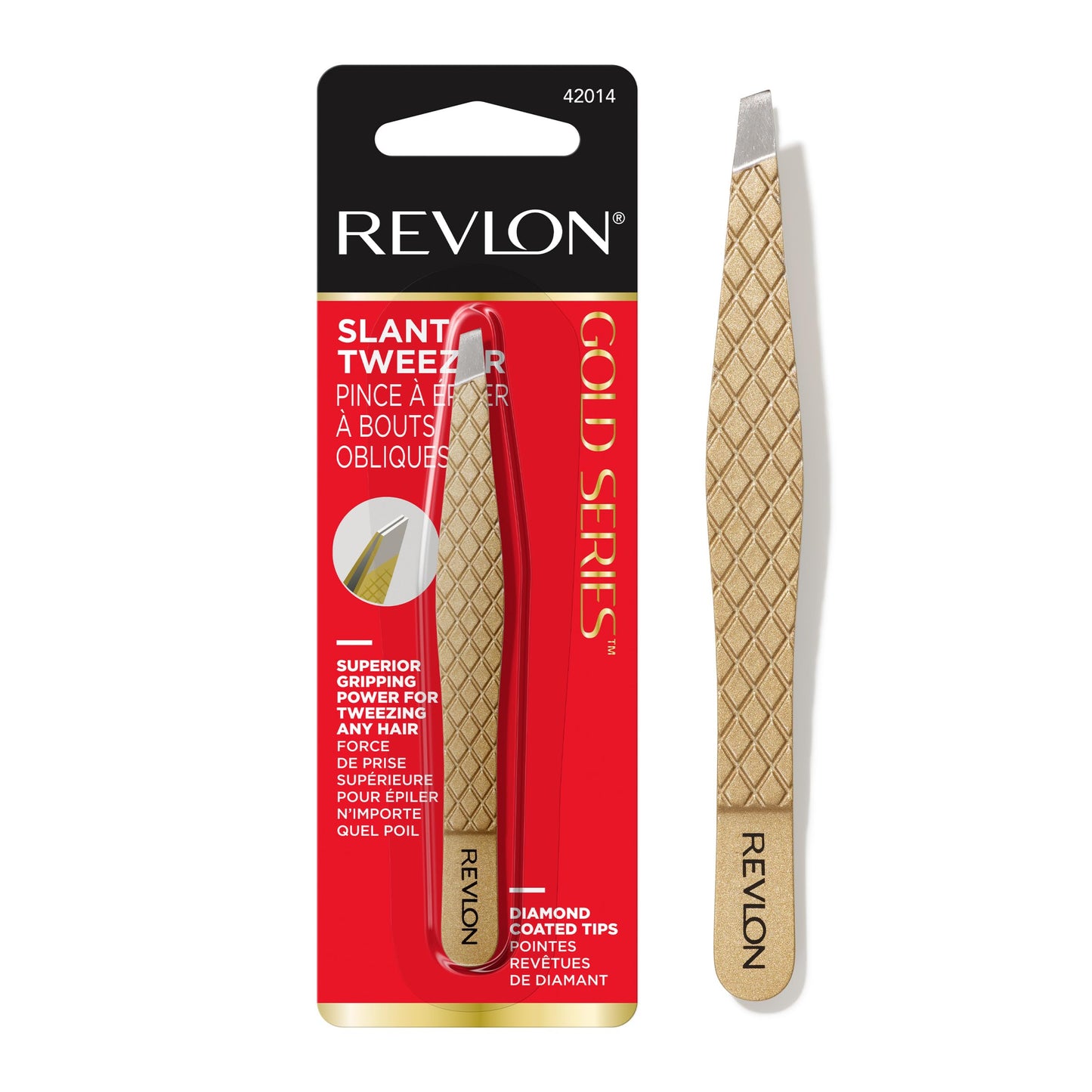Revlon Gold Series Slanted Tip Tweezers, Ultra-Sharp for Precision Eyebrow Shaping and Facial Hair Removal, Stocking Stuffer for Women, 1 count Beauty & Personal Care REVLON