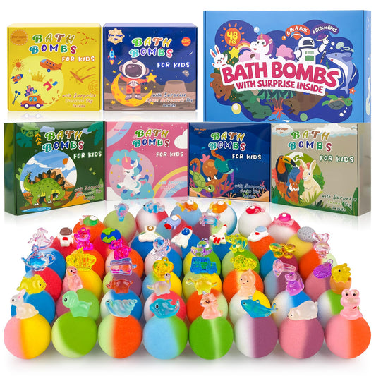 48pcs Bath Bombs for Kids with Toy Inside, Organic Colorful Bubble Bath for Kids Safe, Best Birthday, Party, Easter Bath Bombs Gift Set for Girls Beauty and Personal Care BYGGVIR