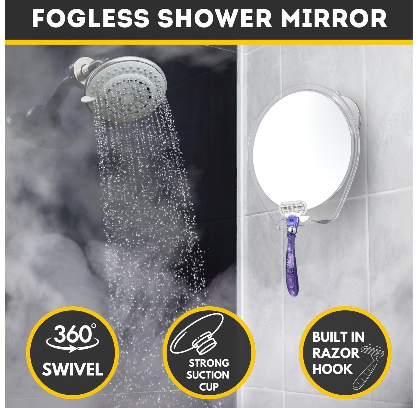 HONEYBULL Fogless Shower Mirror for Shaving with Suction Mount, White Beauty and Personal Care HONEYBULL