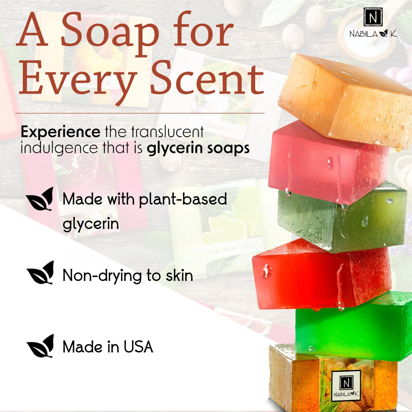 Nabila K Tea Time Glycerin Bar Soap | White Tea & Wild Bergamot Scent | Natural, Vegan, Hypoallergenic | 100% Vegetable Glycerin, Sulfate-Free Beauty & Personal Care Nabila K