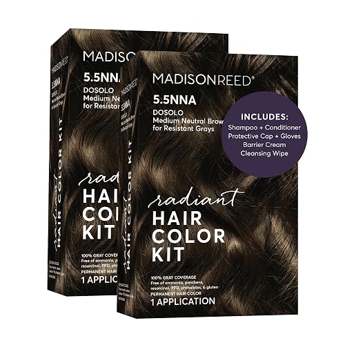 Madison Reed Radiant Hair Color Kit - 5.5NNA Dark Neutral Brown (Dosolo), Permanent Hair Dye for Resistant Grays, 100% Gray Coverage | PPD-Free Beauty & Personal Care Madison Reed