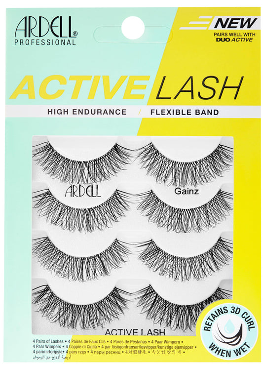 Ardell Active Gainz Lashes - Sweat-Proof & Long-Lasting Wispy, Comfortable Wear False Eyelashes, 4 Pairs