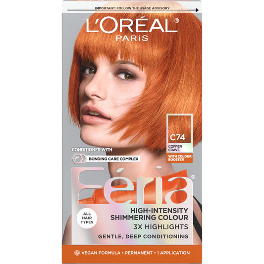 L'Oreal Paris Feria Multi-Faceted Shimmering Permanent Hair Color, C74 Copper Crave (Intense Copper), Pack of 1 Hair Dye Kit Beauty & Personal Care L'Oreal Paris