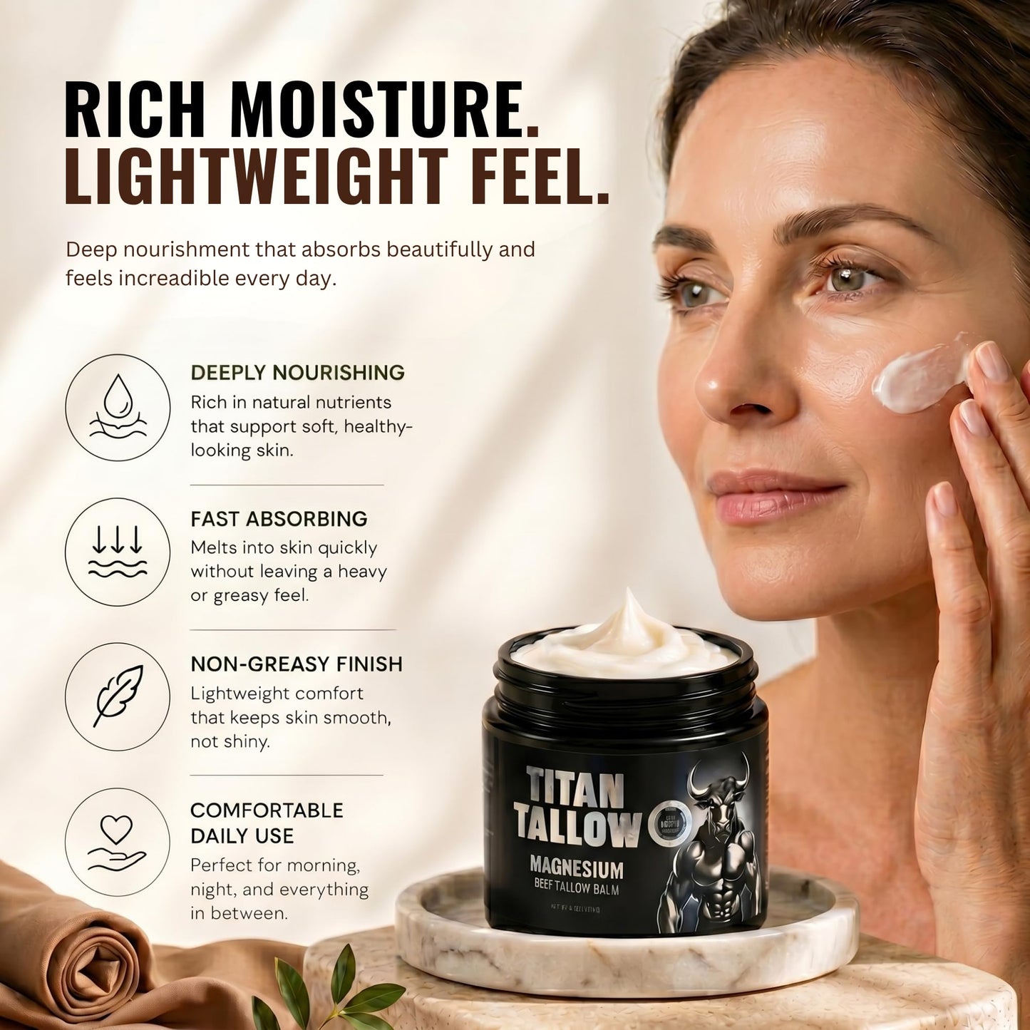 Titan Tallow Balm for Face and Body with Magnesium - Grass-Fed, Grass-Finished Beef Tallow Moisturizer with Manuka Honey, Jojoba Oil, Rosehip Oil Beauty & Personal Care Titan Tallow
