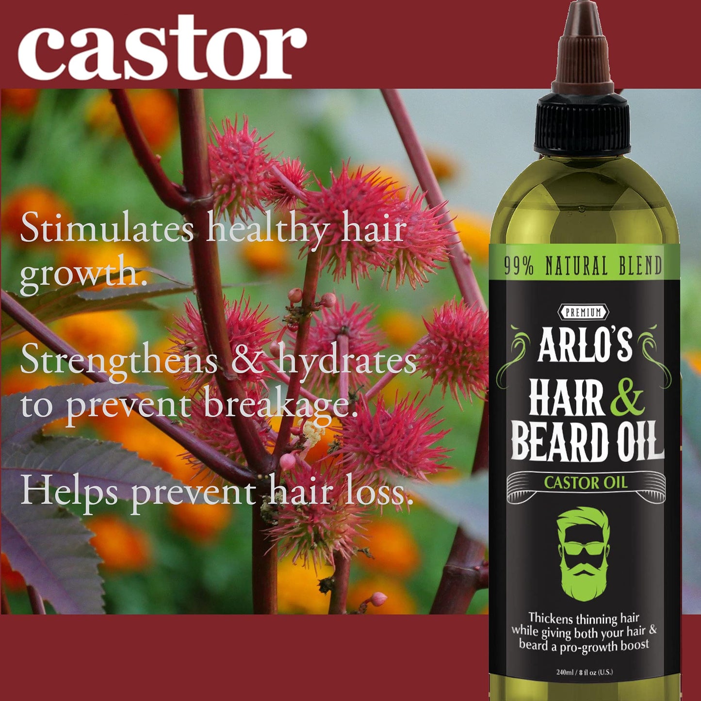 Arlo's Hair and Beard Oil with Castor Oil 8 oz. - Hair Oil, Mustache Oil and Beard Oil Growth Beauty & Personal Care Arlo's