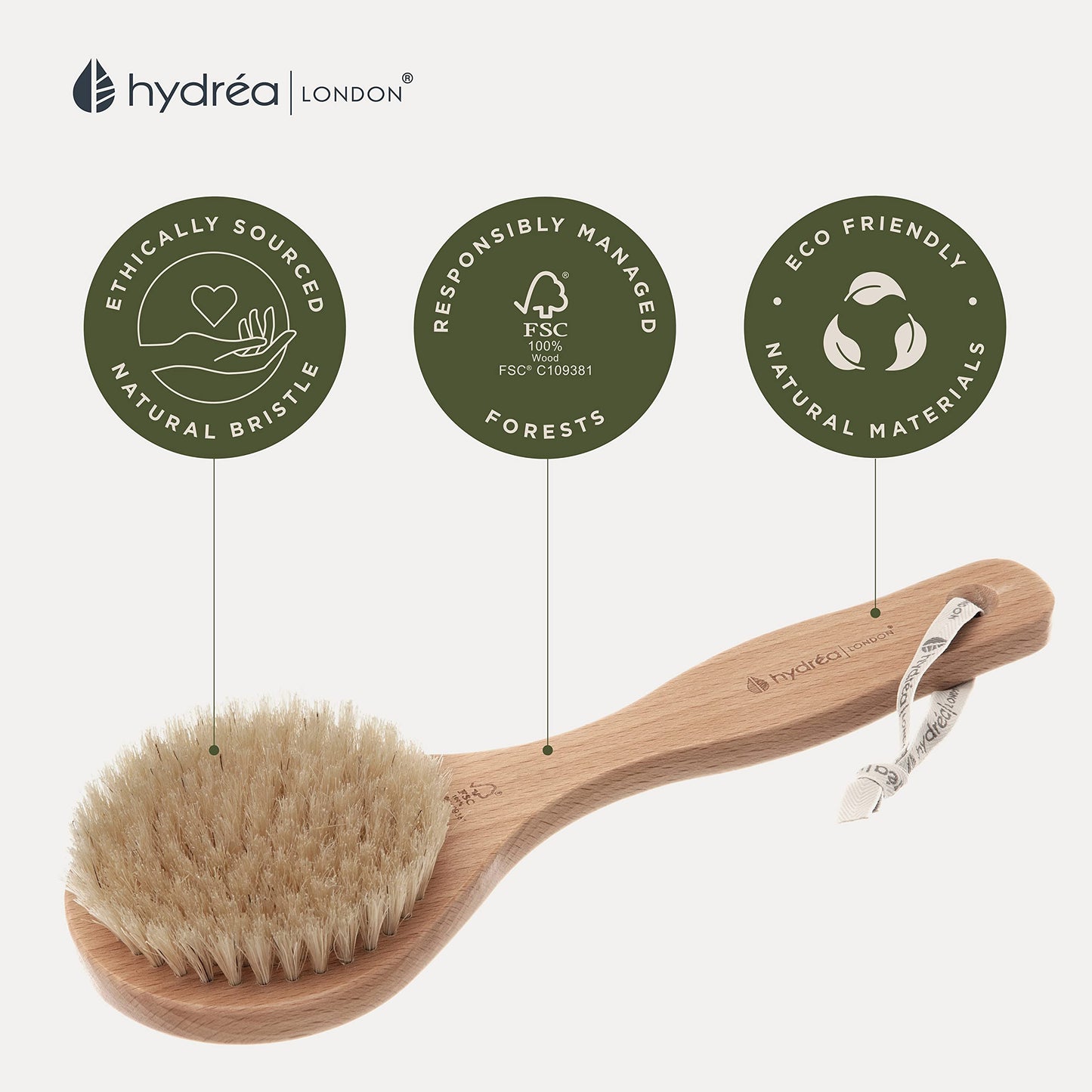 Hydrea London Dry Body Brush -Short Handle Premium Exfoliating Dry Skin Brush with Natural Bristle, FSC® Certified Beechwood. Beauty & Personal Care Hydrea London