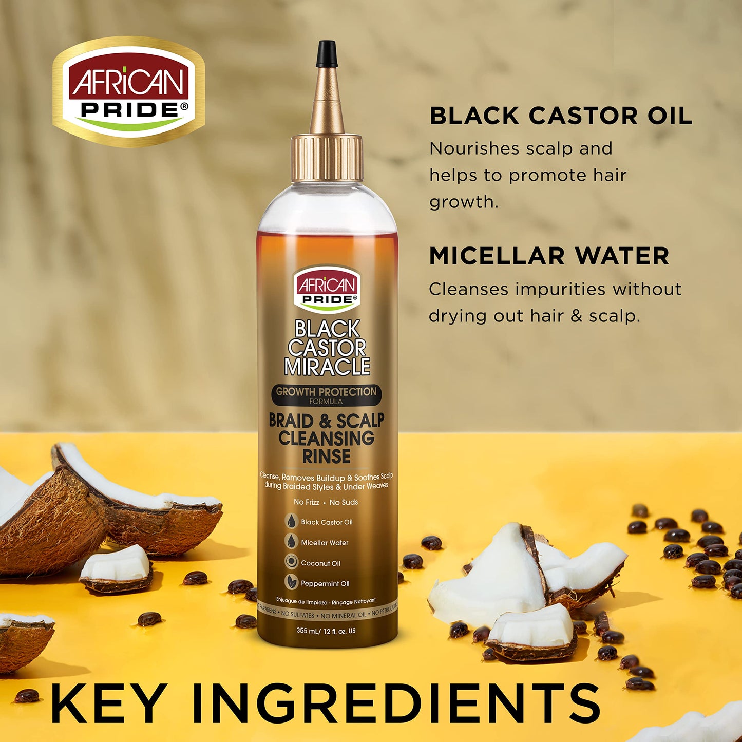African Pride Black Castor Miracle Braid & Scalp Cleansing Rinse - Removes Hair Build Up & Soothes Scalp, No Frizz, Contains Black Castor Oil Beauty & Personal Care African Pride