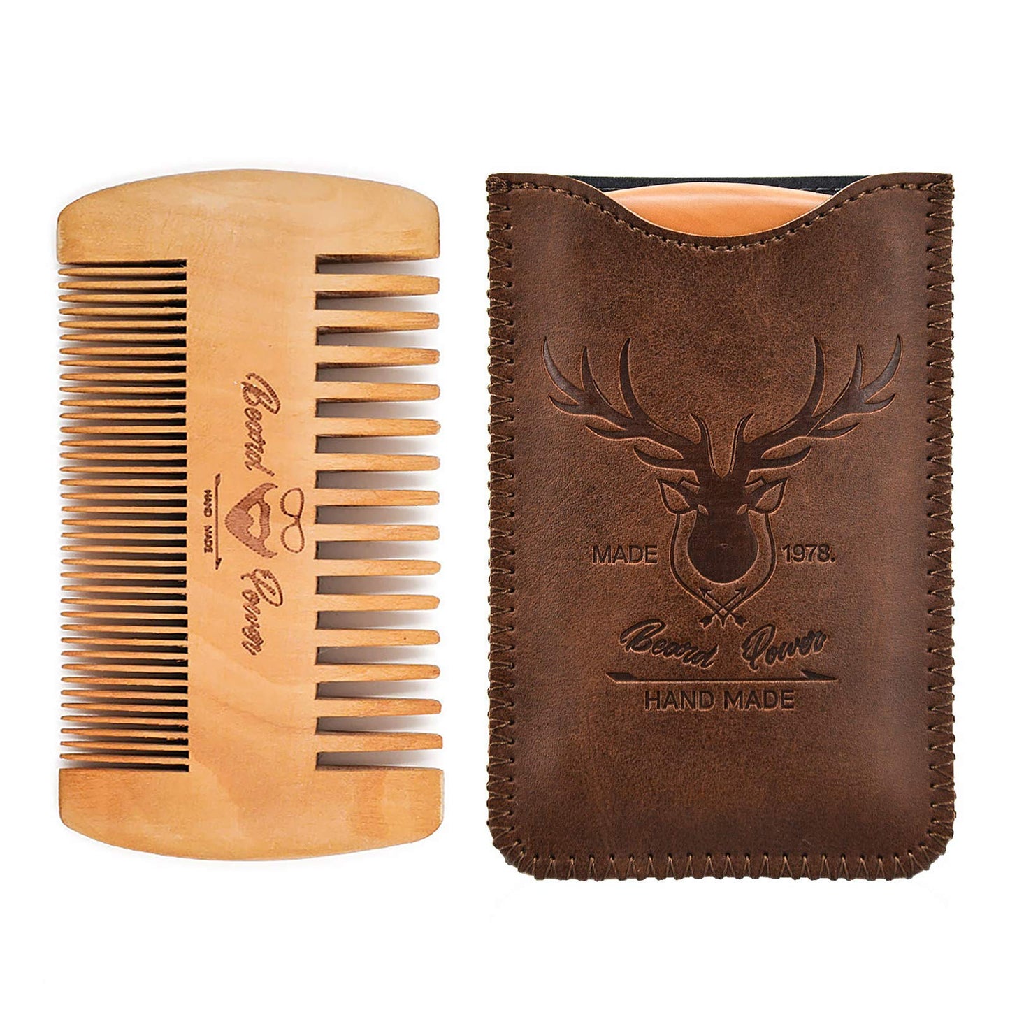 Menesia Wooden Comb with Durable Case - Fine & Coarse Teeth, Pocket Comb for Beards, Mustaches & Hair, Brown Deer Design Beauty & Personal Care menesia