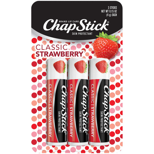 ChapStick Classic (1 Carded Pack of 3 Sticks) Strawberry Flavor Skin Protectant Flavored Lip Balm Tube, 0.15 Ounce Each Beauty & Personal Care ChapStick