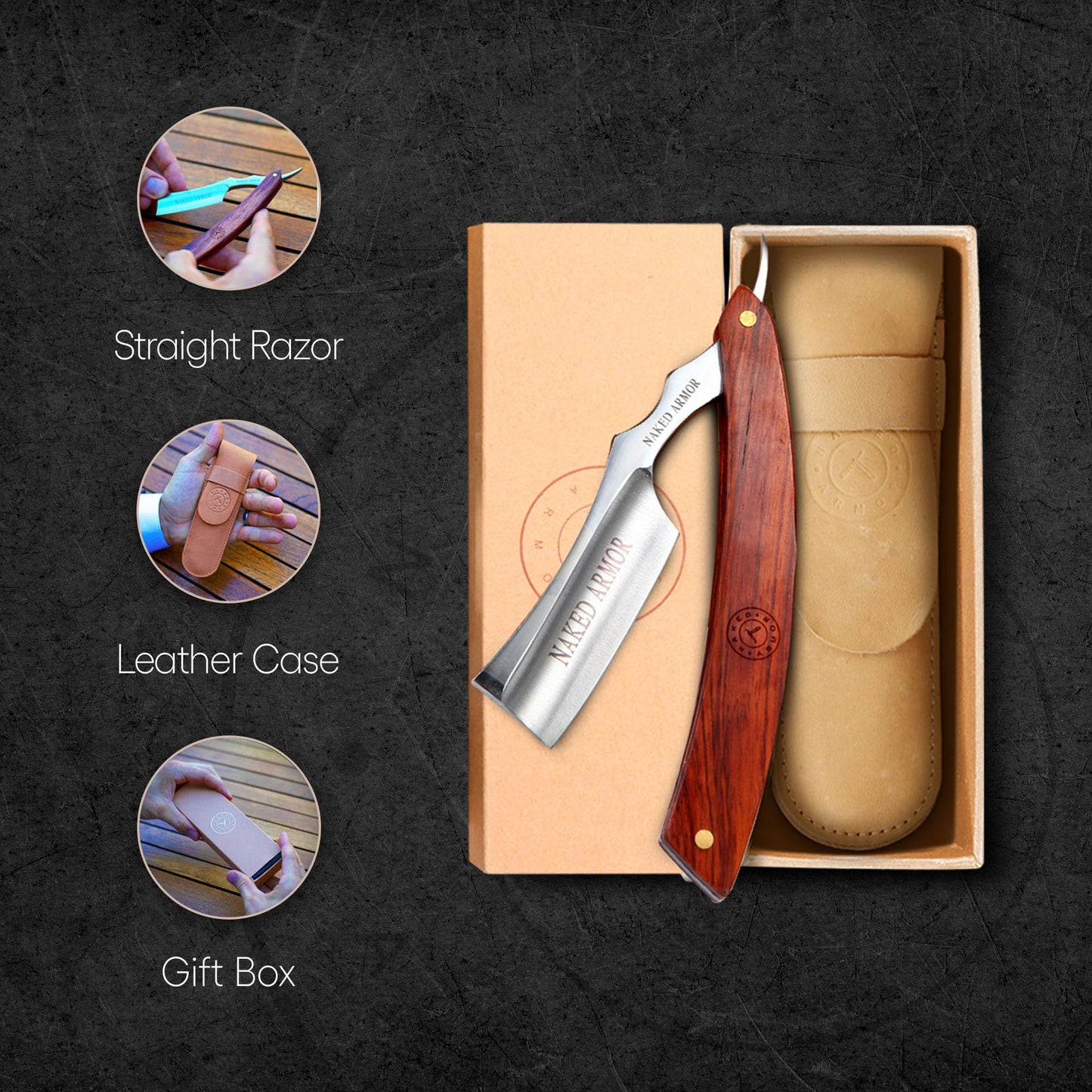 Naked Armor Thor Straight Razor - Shave Ready 7/8" French Nose Japanese Stainless Steel Straight Razors for Men with Redwood Scale, Case Included Beauty and Personal Care Naked Armor