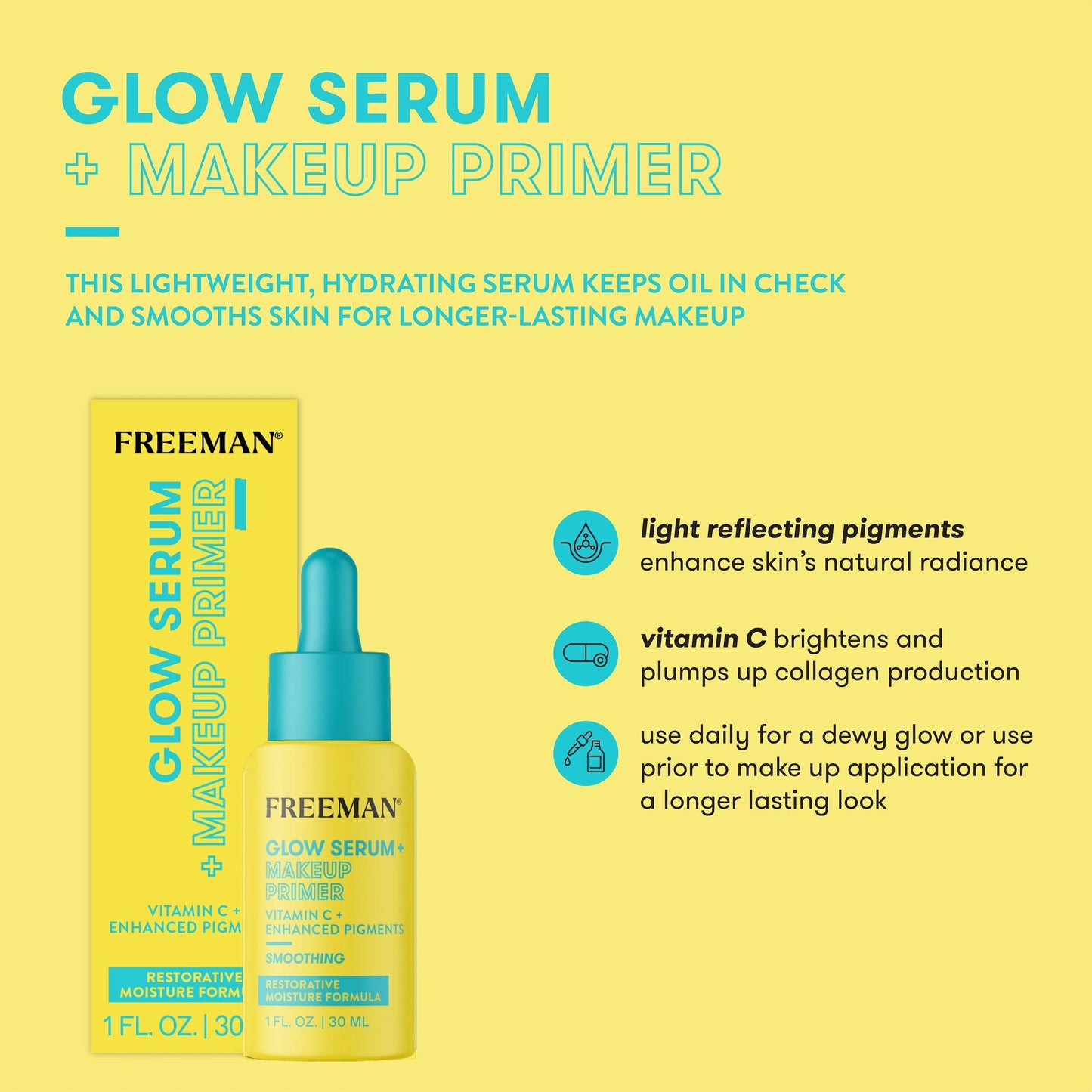 Freeman Glow Booster Serum + Makeup Primer, Lightweight Hydrating Face Serum, Face Primer For Long Lasting Makeup, Infused With Vitamin C, Brightens Beauty & Personal Care FREEMAN
