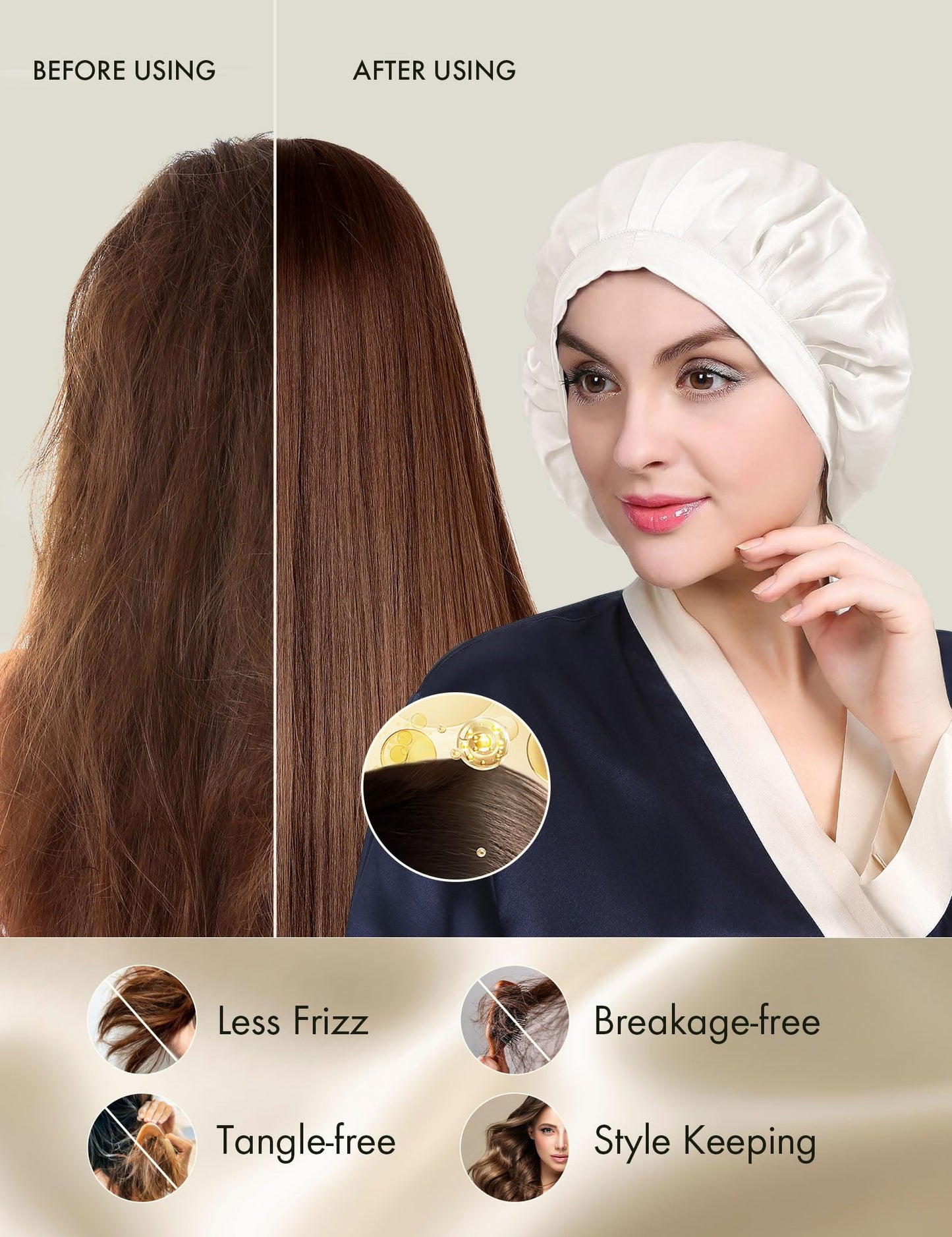 LILYSILK 100% Mulberry Silk Bonnet, 19 Momme Silk Night Sleep Cap Adjustable Hair Wrap for Sleeping, Ivory Beauty and Personal Care LilySilk