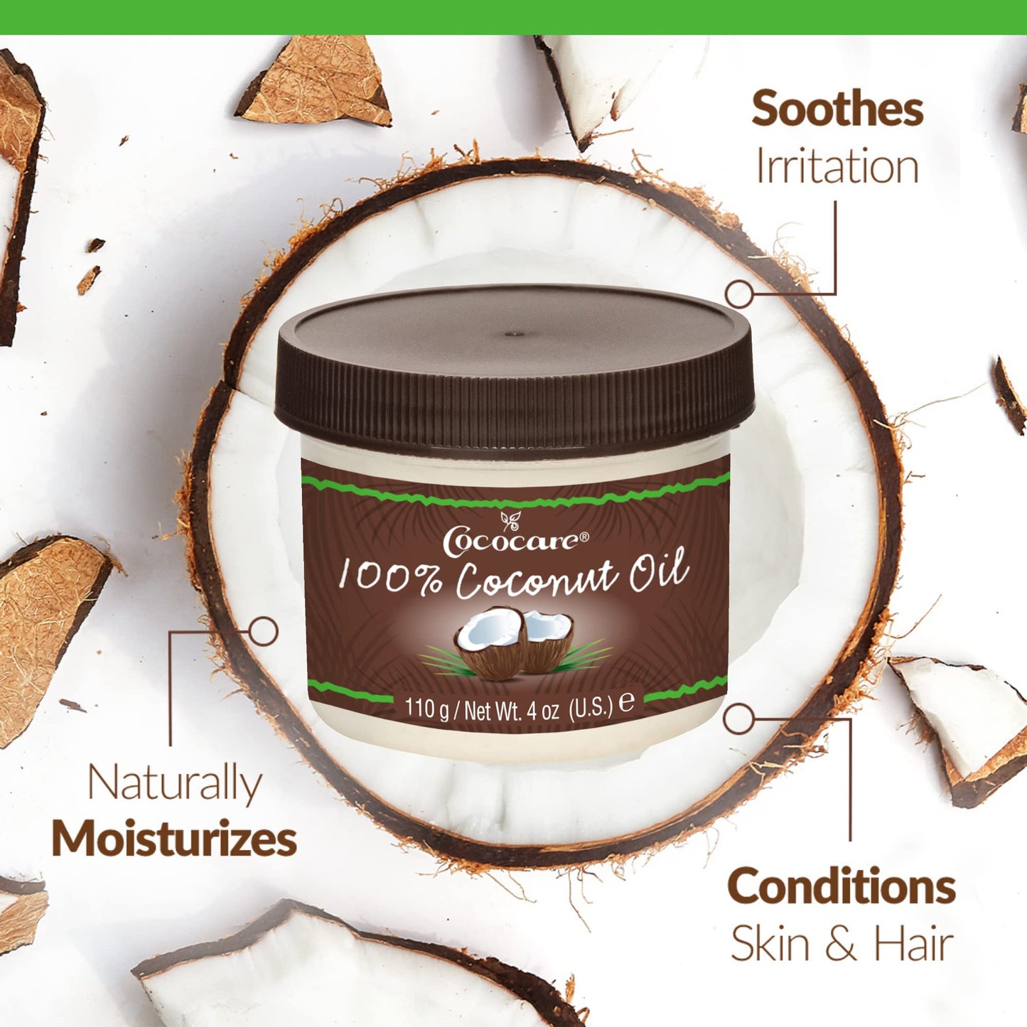 Cococare 100% Pure Coconut Oil for Skin, Hair, Face and Body - Plant-Based Daily Moisture Support, Easy to Scoop or Pour for Everyday Use, Use for Dry Beauty & Personal Care COCOCARE