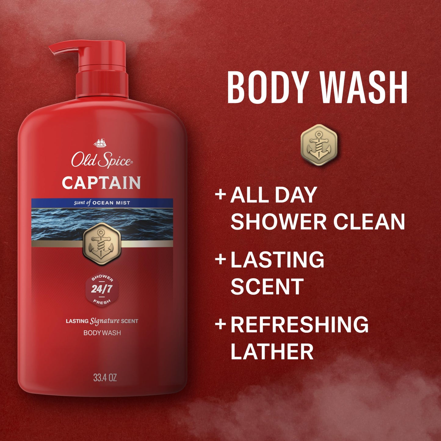 Old Spice Refreshing Body Wash for Men, 3X Defense, 24/7 Shower Fresh with Long Lasting Scent, Red Collection, Captain with Bergamot Scent, 33.4 oz Beauty & Personal Care Old Spice