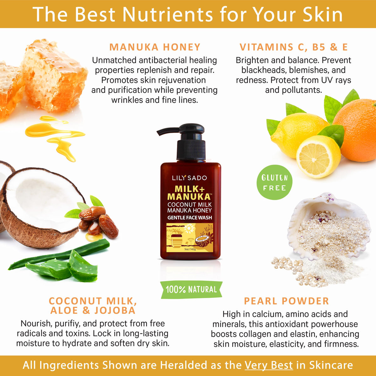 LILY SADO MILK+MANUKA™ Coconut Milk & Manuka Honey Gentle Gel Face Cleanser - Natural Cruelty-Free Facial Wash Cleanses, Balances, Soothes & Hydrates Beauty & Personal Care LILY SADO