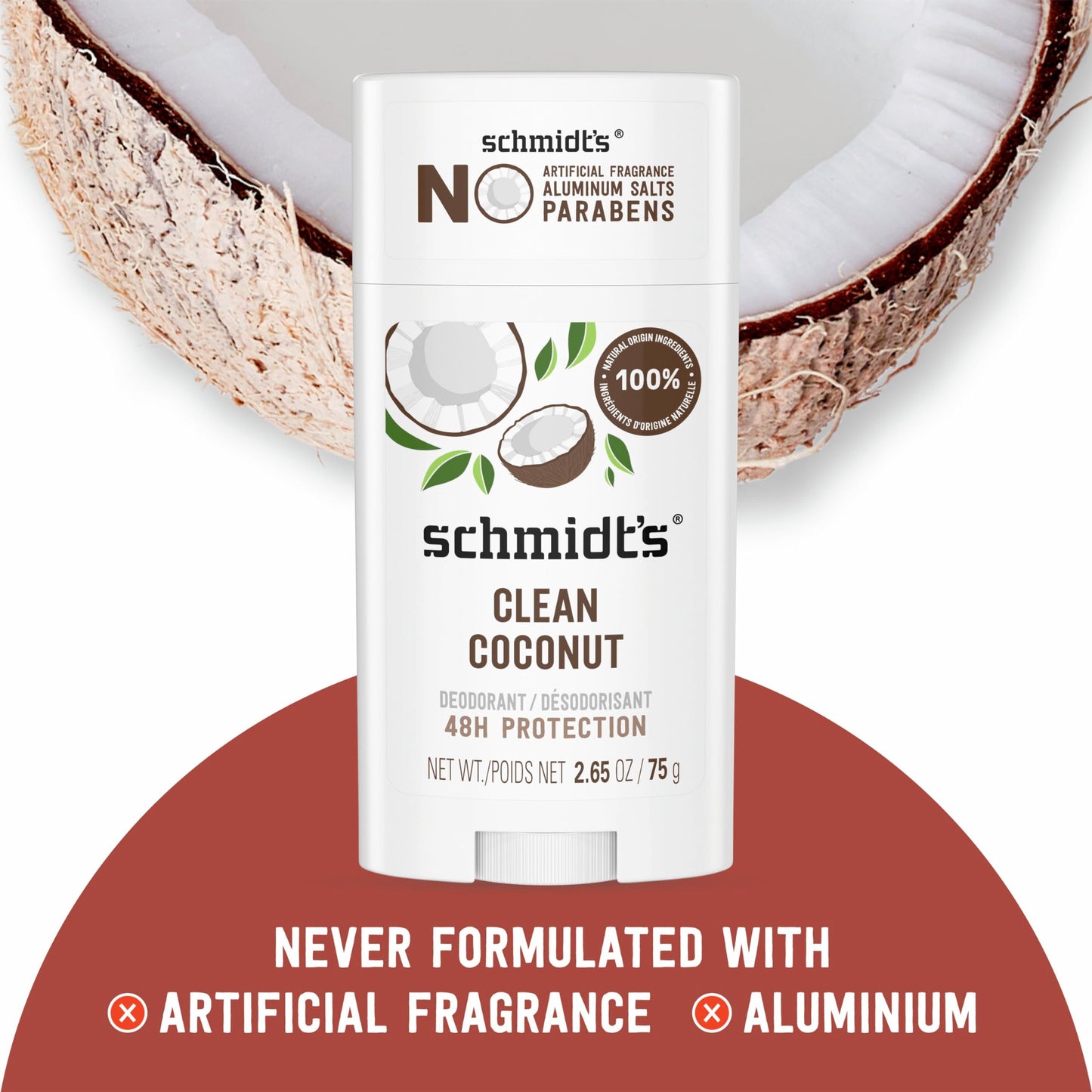 Schmidt's Aluminum-Free Vegan Deodorant Clean Coconut for Women and Men, with 24 Hour Odor Protection, Natural Ingredients, Cruelty-Free, 2.65 oz Beauty and Personal Care Schmidt's