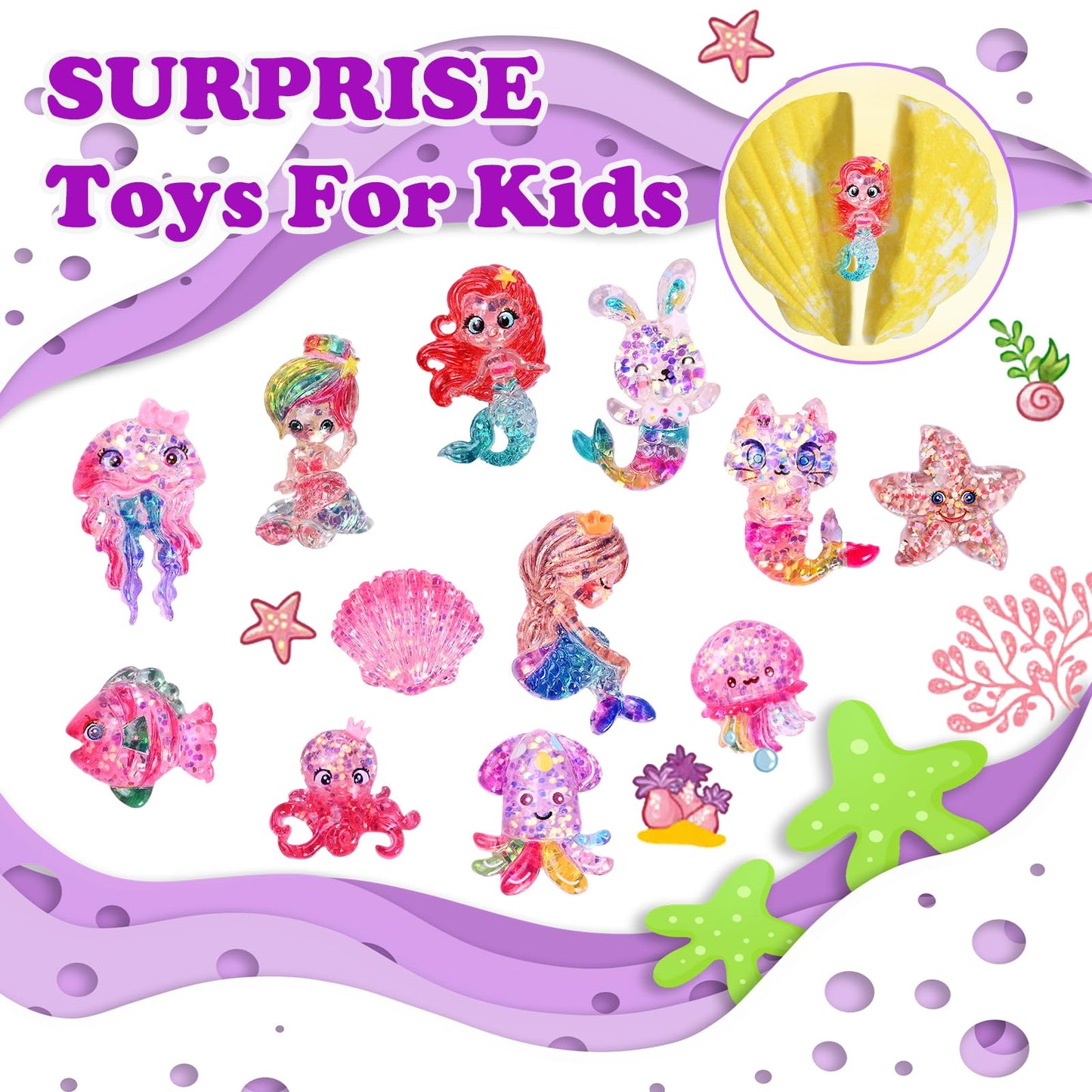 Bath Bombs for Kids with Surprise Toys Inside, 12 Pcs Kids Bath Bombs Gifts for Birthday Christmas Easter Party Favor, Handmade Shell Bubble Bath Kit Beauty and Personal Care Excalla