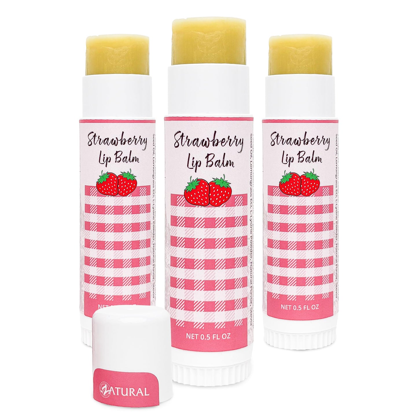 Zatural Strawberry Lip Balm with Shea Butter, Jojoba Oil, Lysine Large 0.5oz - Plant-Based Moisture with Rosehip and Vitamin E - Travel Friendly Beauty and Personal Care Zatural