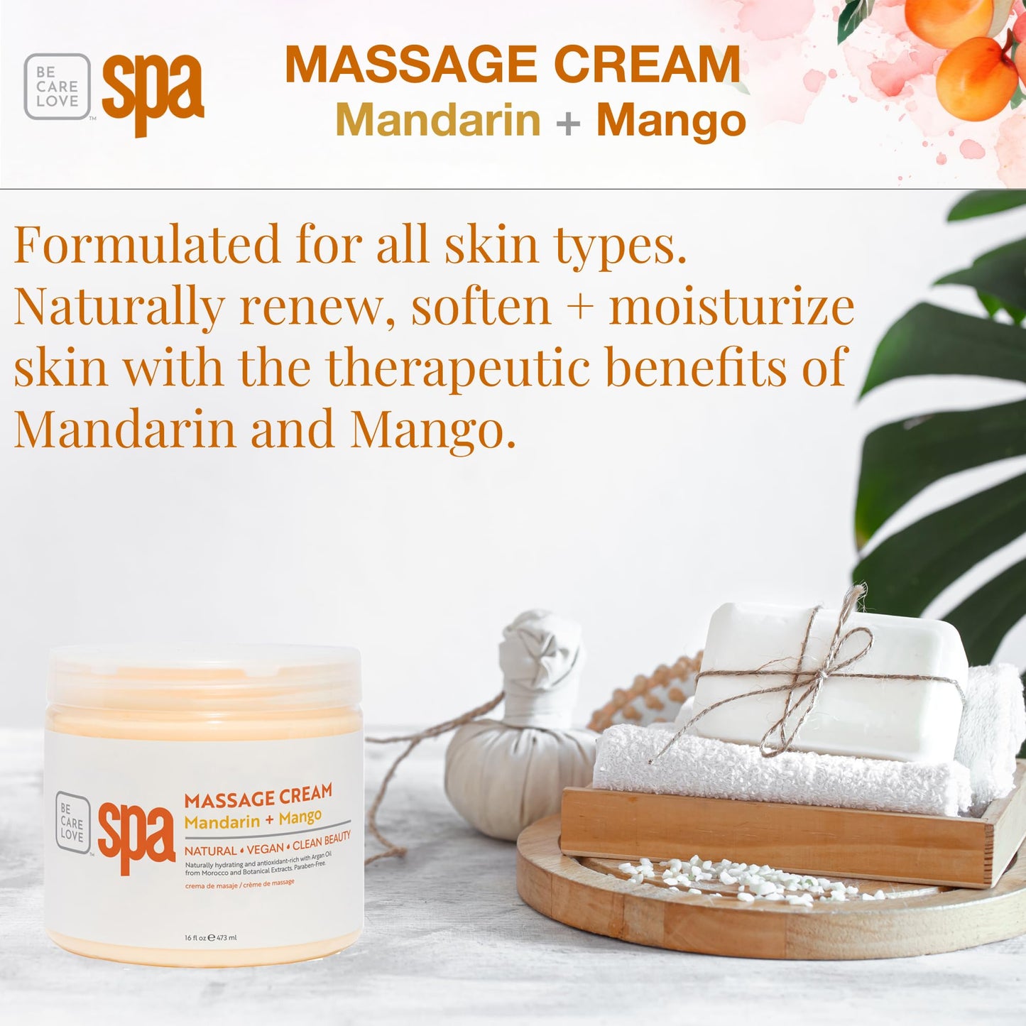BCL SPA Massage Cream organic Mandarin + Mango body lotion with shea butter, aloe vera, peppermint, argan and jojoba oils, body cream to invigorate Beauty & Personal Care BCL SPA