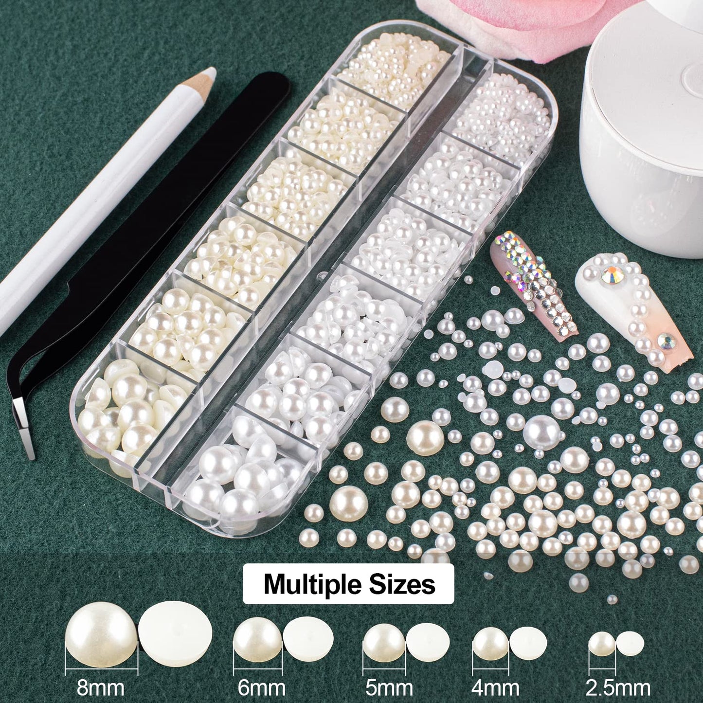 Flat Back Rhinestones&Pearls Kits Round Glass Crystal AB&Transparent White Gems+White&Beige Pearls with Quick Dry Makeup Glue+Picker Pencil+Tweezer Beauty & Personal Care BELLEBOOST