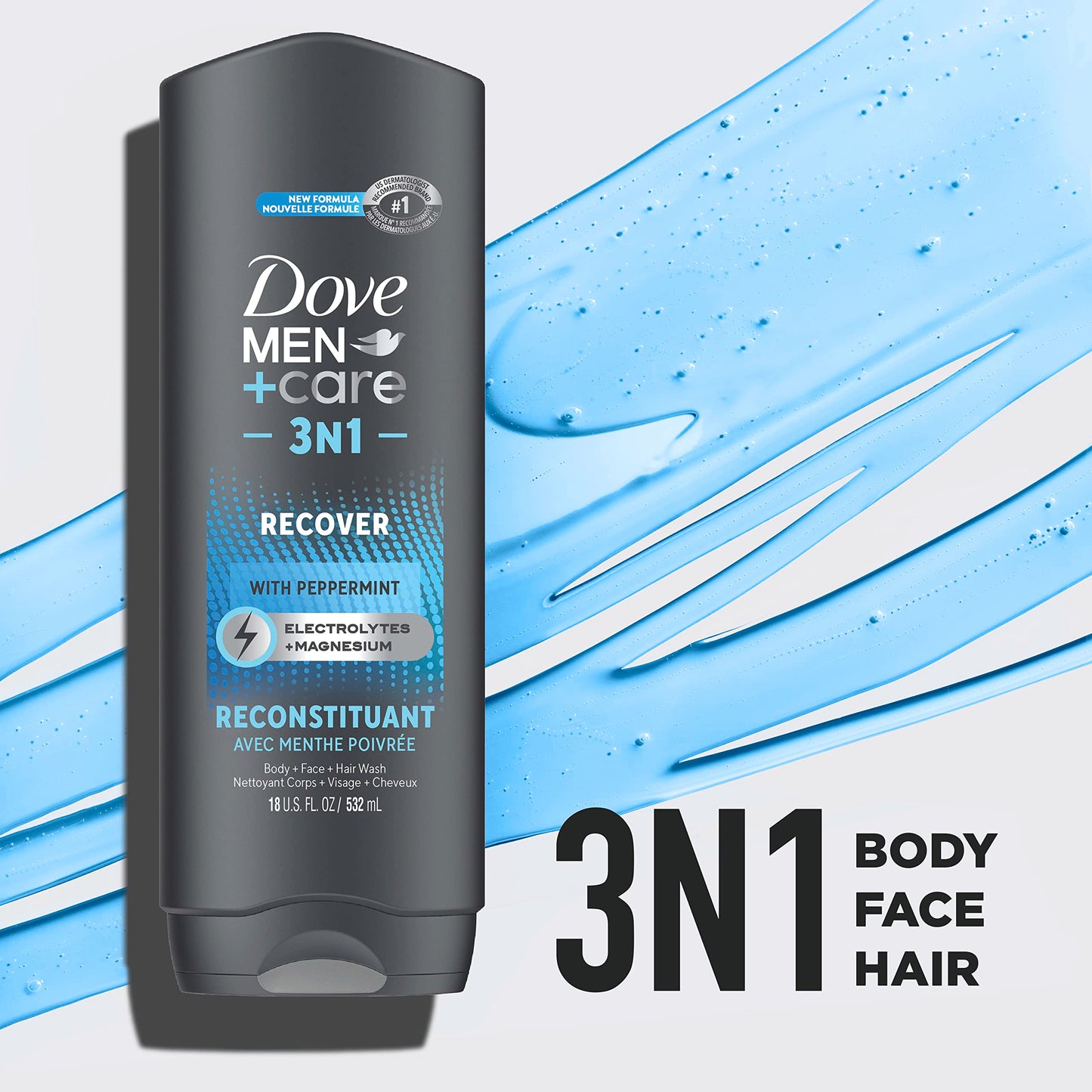 Dove Men+Care Post-Workout 3-IN-1 (Body + Face + Hair Wash) With Peppermint 4 Count Infused with Electrolytes + Magnesium 18 oz Beauty and Personal Care DOVE MEN + CARE