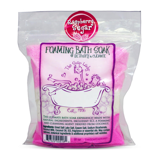 The Soap Lady Foaming Bath Soak - Raspberry Sugar - 18oz Bag Beauty and Personal Care The Soap Lady