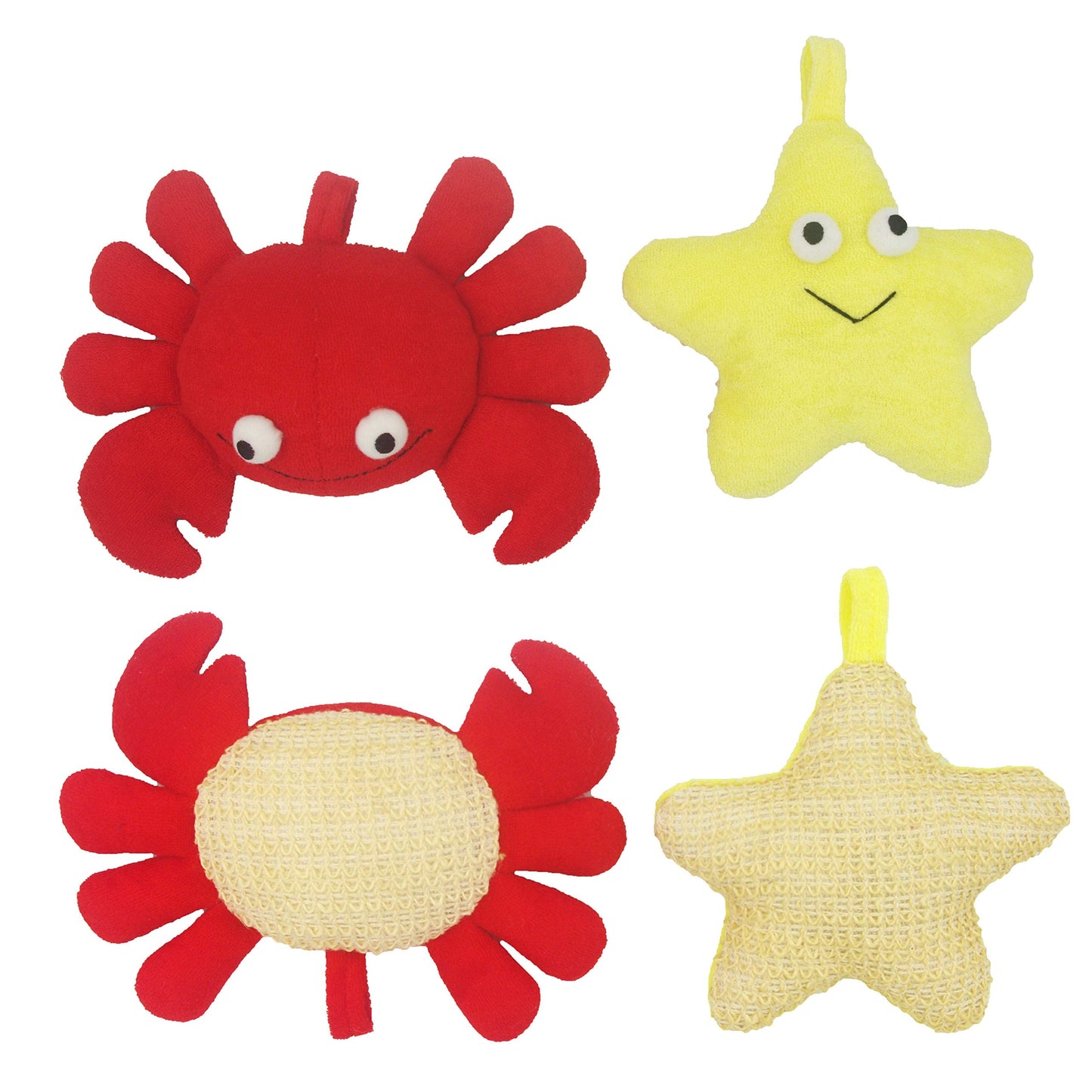 Bleu Bath (2 Pack) Animal Body Scrubber Natural Linen Shower Ball for Toddler Kids Gentle Exfoliating Bath Sponge Loofah Pouf in Yellow Starfish Red Beauty & Personal Care Bleu Bath