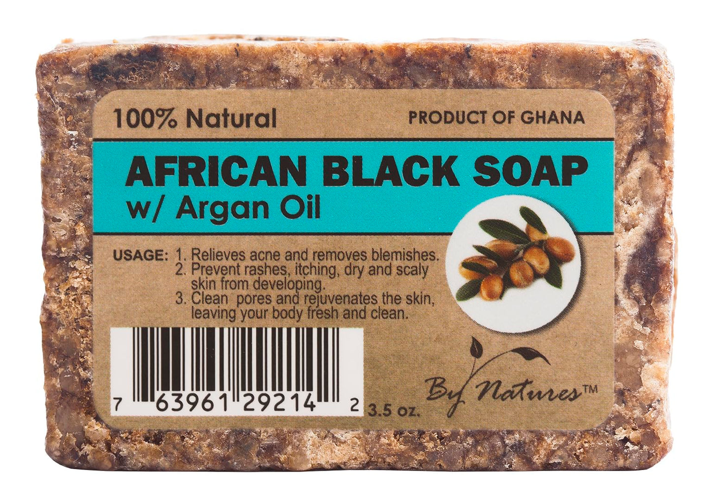 By Natures 100% Natural African Black Soap With Argan Oil 3.5 Oz (Pack of 1) Beauty & Personal Care By Natures