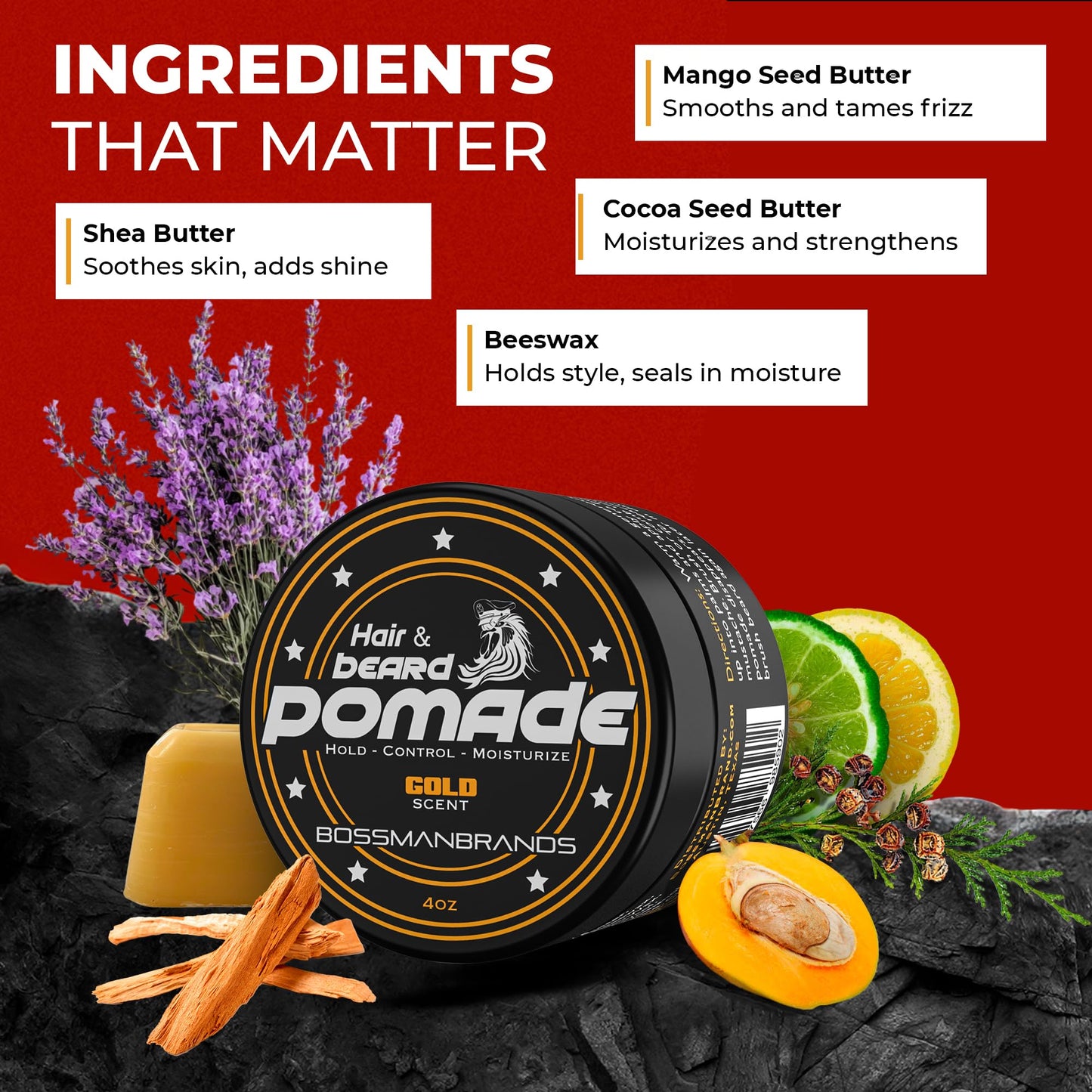 Bossman Hair & Beard Pomade for Men (Gold Scent) - Medium Hold & Moisturizing for Hair, Beard & Mustache Styling - Made in USA Beauty & Personal Care Bossman
