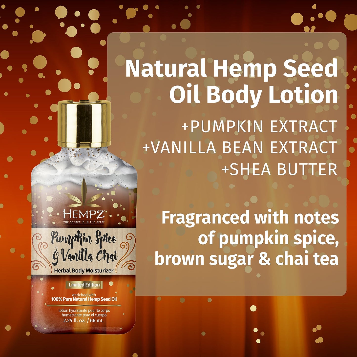 Limited Edition Pumpkin Spice & Vanilla Chai Herbal Moisturizing Body Lotion (2.25 Oz) - Fall Scented Body Lotion for Women or Men with Dry or Beauty & Personal Care Hempz