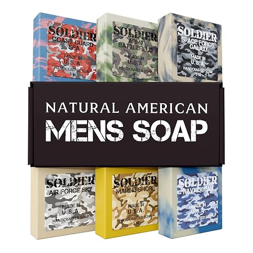NATURAL AMERICAN SOLDIER Mens Bar Soap - Masculine Scents, 100% Natural Soap for Men - Essential Oils, Organic Shea Butter - Made in USA, Man Body Beauty & Personal Care NATURAL AMERICAN