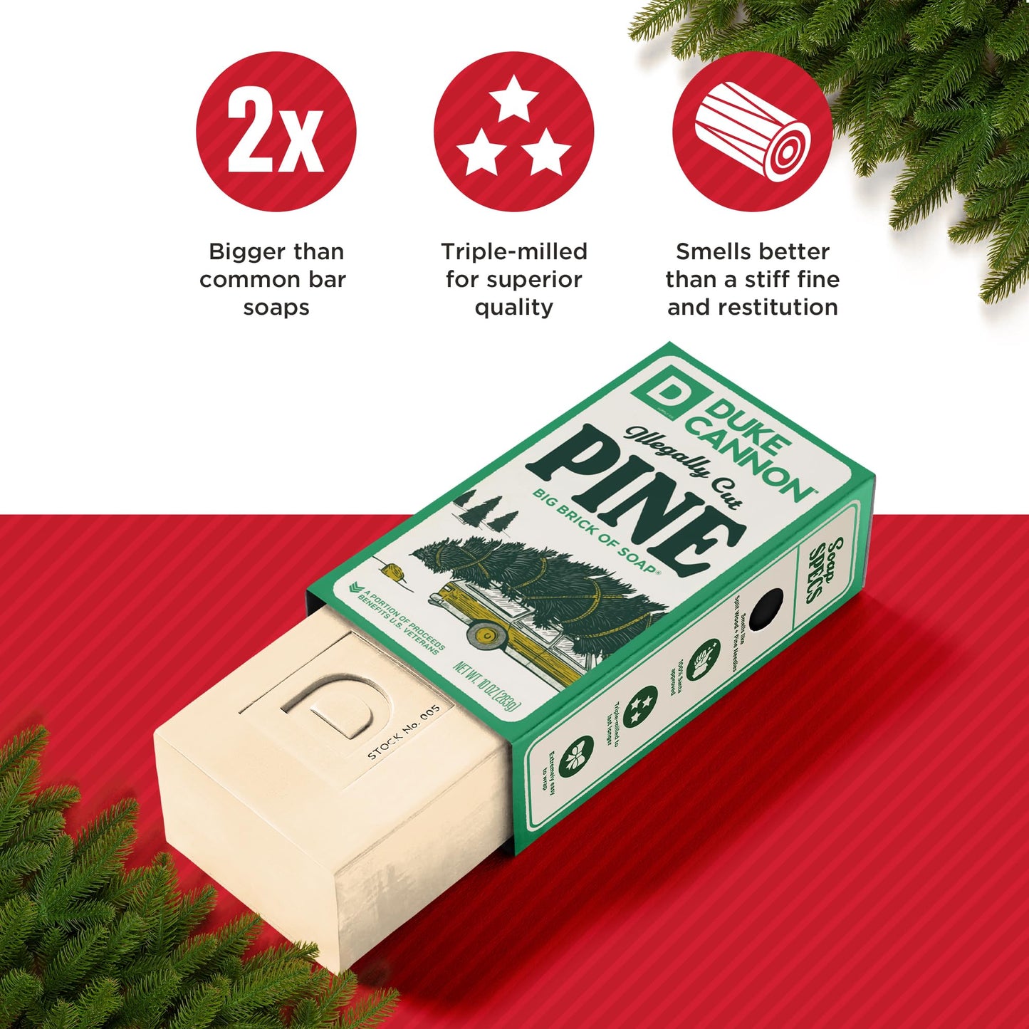 Duke Cannon Supply Co. Big Brick of Soap Bar for Men Holiday Edition - Illegally Cut Pine (Fresh Cut Pine Scent), 10 oz. (1 Pack) Beauty & Personal Care Duke Cannon Supply Co.