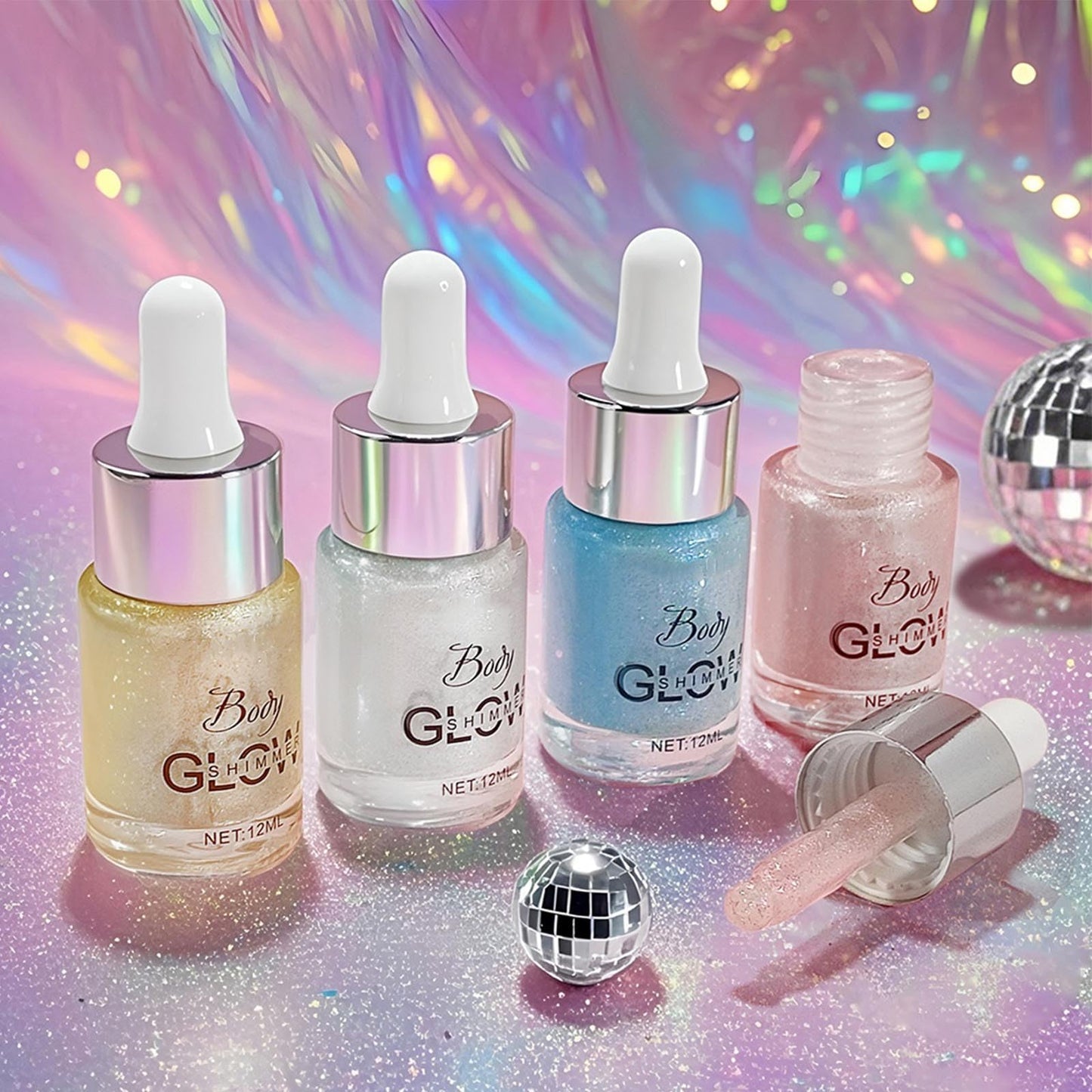 Face Body Glitter Oil for Women, Drop Glitter Body Shimmer Oil, Glowing Liquid Highlighter Makeup, Non-Sticky Shimmer Liquid Luminizer for Mardi Gras Beauty & Personal Care TUOSHITONG