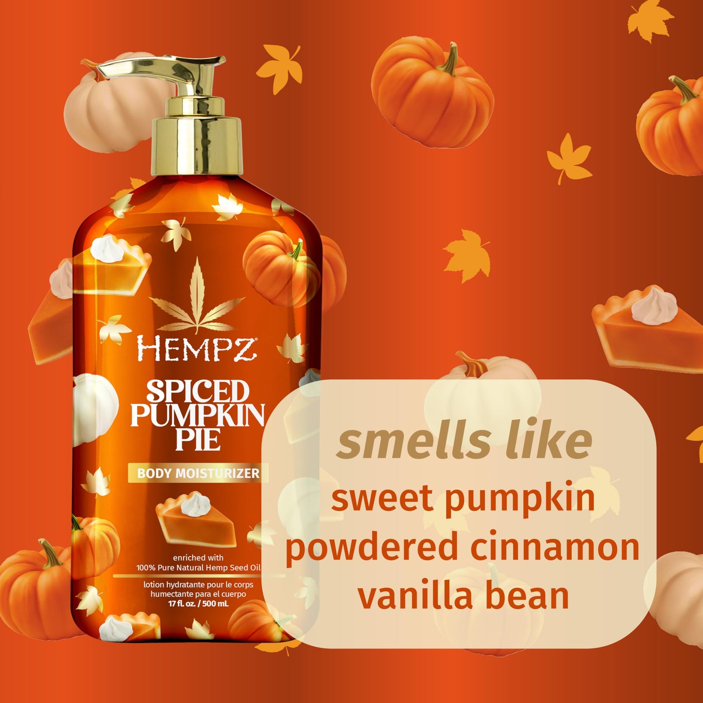 Hempz Spiced Pumpkin Pie Body Moisturizer, Body Lotion, Fall Skin Care for Men & Women, Limited Edition, 17 fl.oz. Beauty & Personal Care Hempz