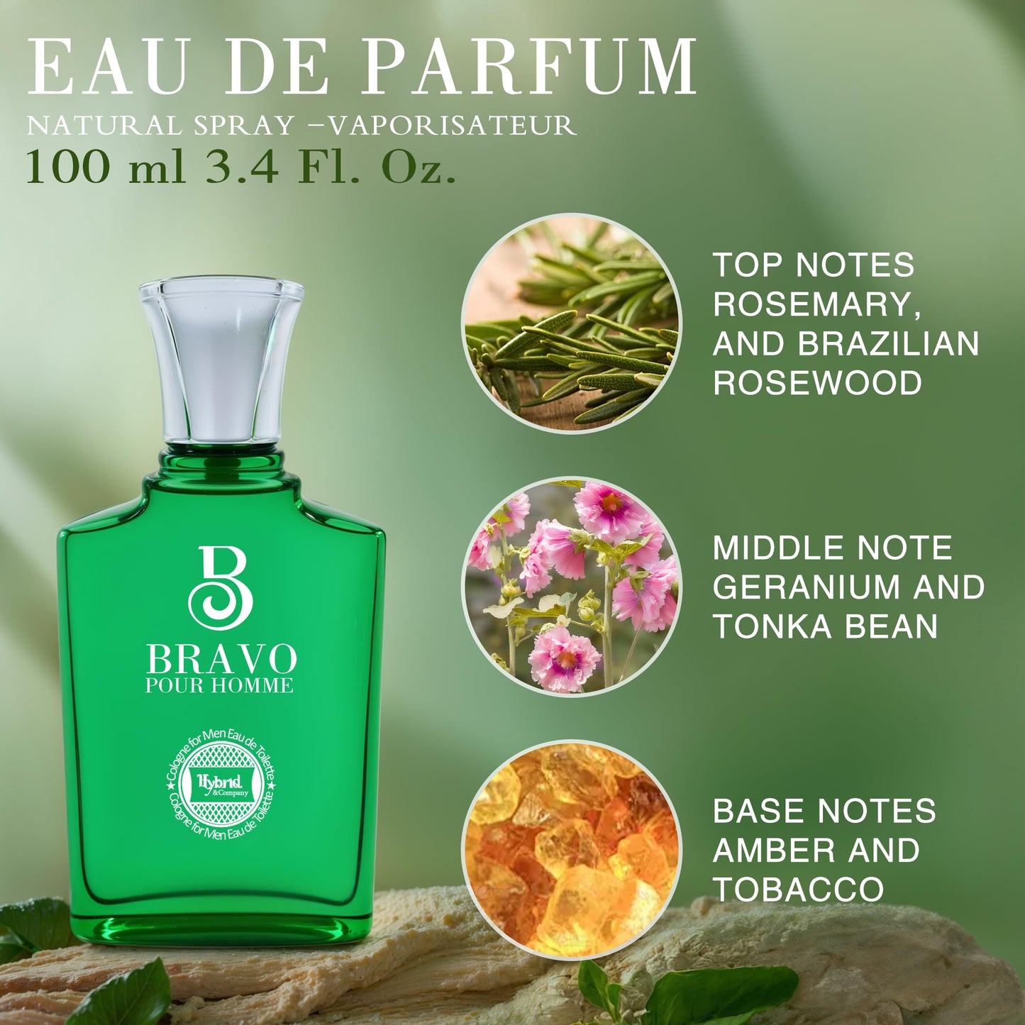 Hybrid & Company Bravo Pour Homme For Men Eau De Parfum Vaporisateur Natural Spray 3.4 Fl Oz Beauty & Personal Care Hybrid & Company