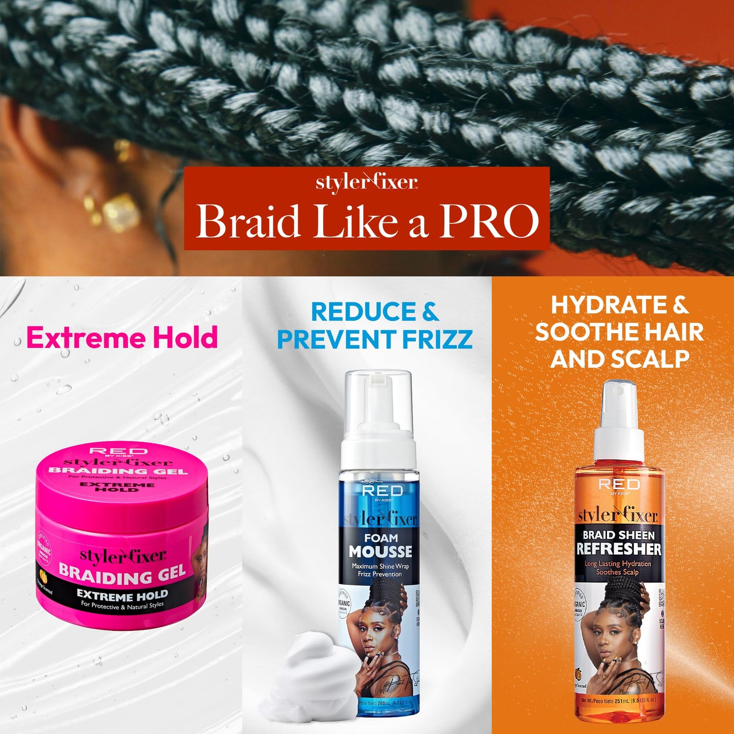 Red by Kiss Braiding Gel Extreme Hold Styler Fixer for Box Braids & Cornrows, Hydrating, Conditioning, Long-Lasting Frizz Control, 4C Moisturizing Beauty & Personal Care Red by Kiss