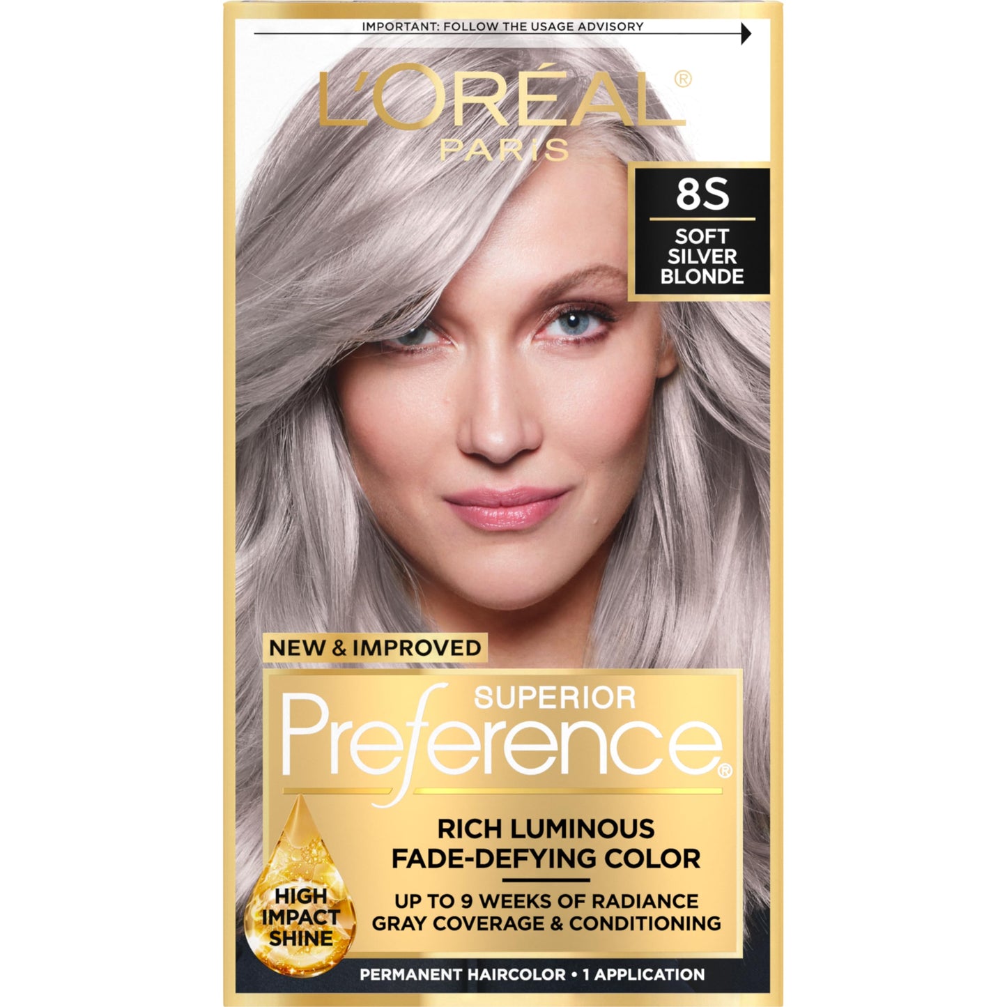 L'Oreal Paris Superior Preference Luminous Fade-Defying Permanent Hair Color, Hair Dye For Up to 9 Weeks of Radiance, Light Silver Blonde 8S, 1 Hair Beauty & Personal Care L'Oreal Paris