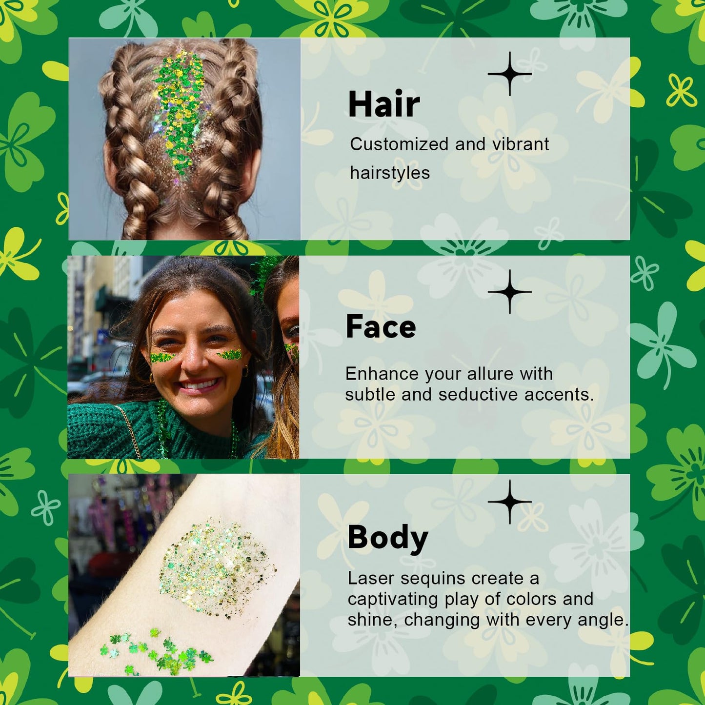 ST Patricks Day Glitter Gel Stick, Color-Changing in Different Lighting, for Body, Face & Hair (Shamrock) Beauty & Personal Care CiikDux