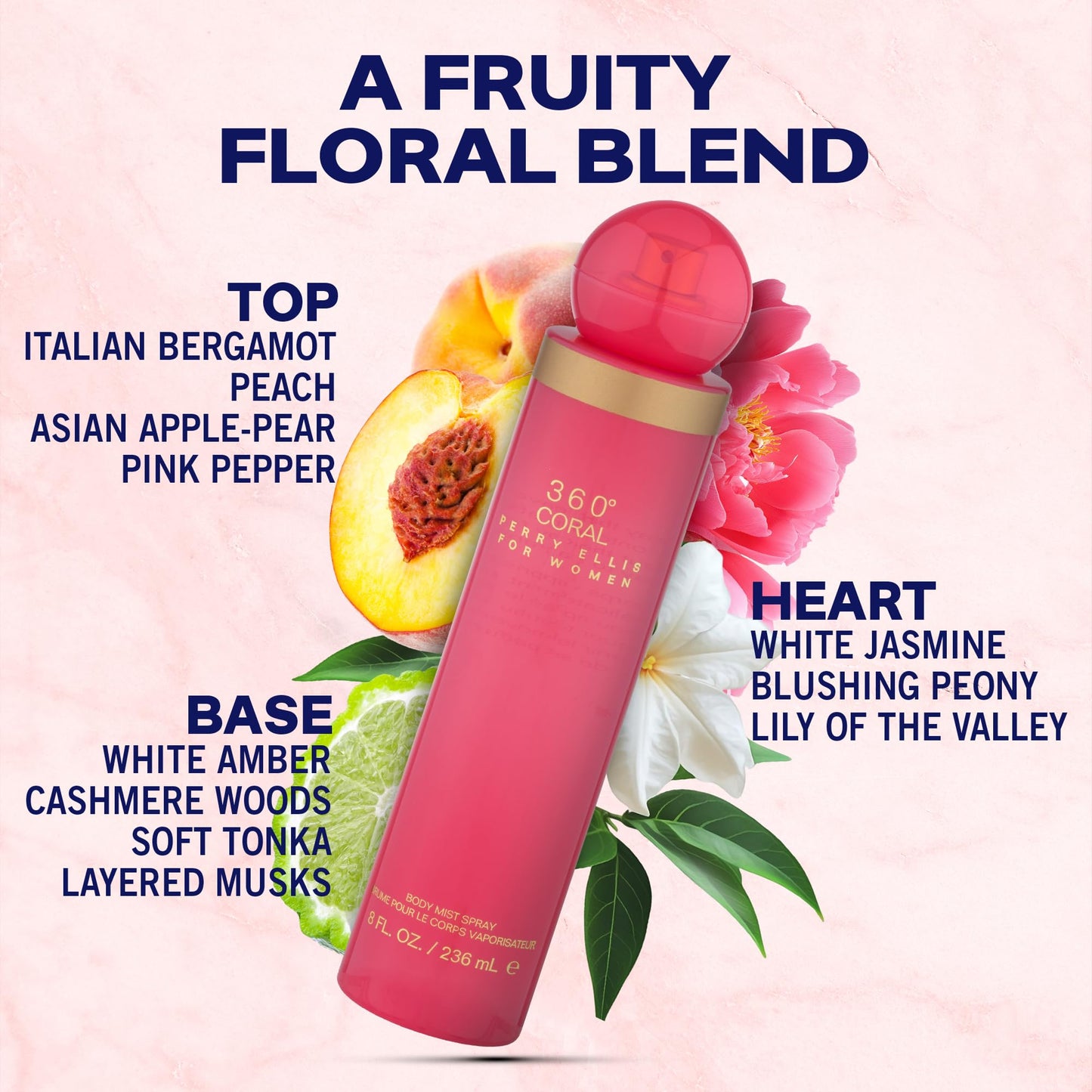 Perry Ellis 360° Coral Body Mist Spray for Women - Perfume for Women, Floral & Fruity Fragrance, EDT, Designer Scent for Her, Long Lasting - 8 fl oz Beauty & Personal Care Perry Ellis